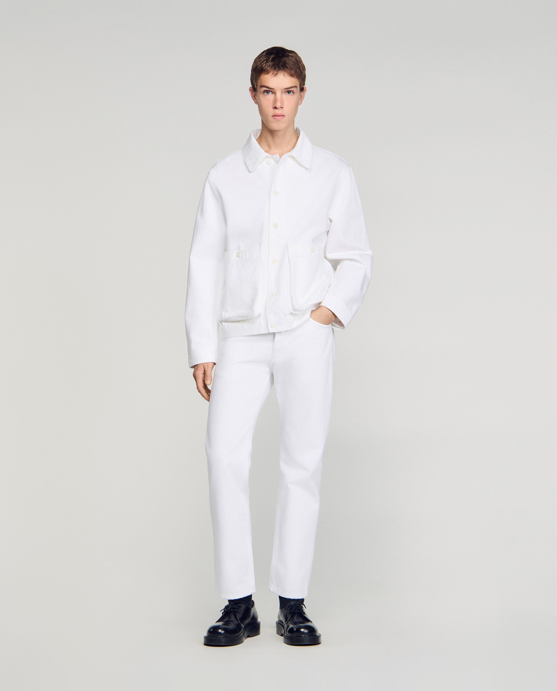 Cazadora vaquera de hombre estilo worker en bruto - Sandro - Blanco Blanco-4