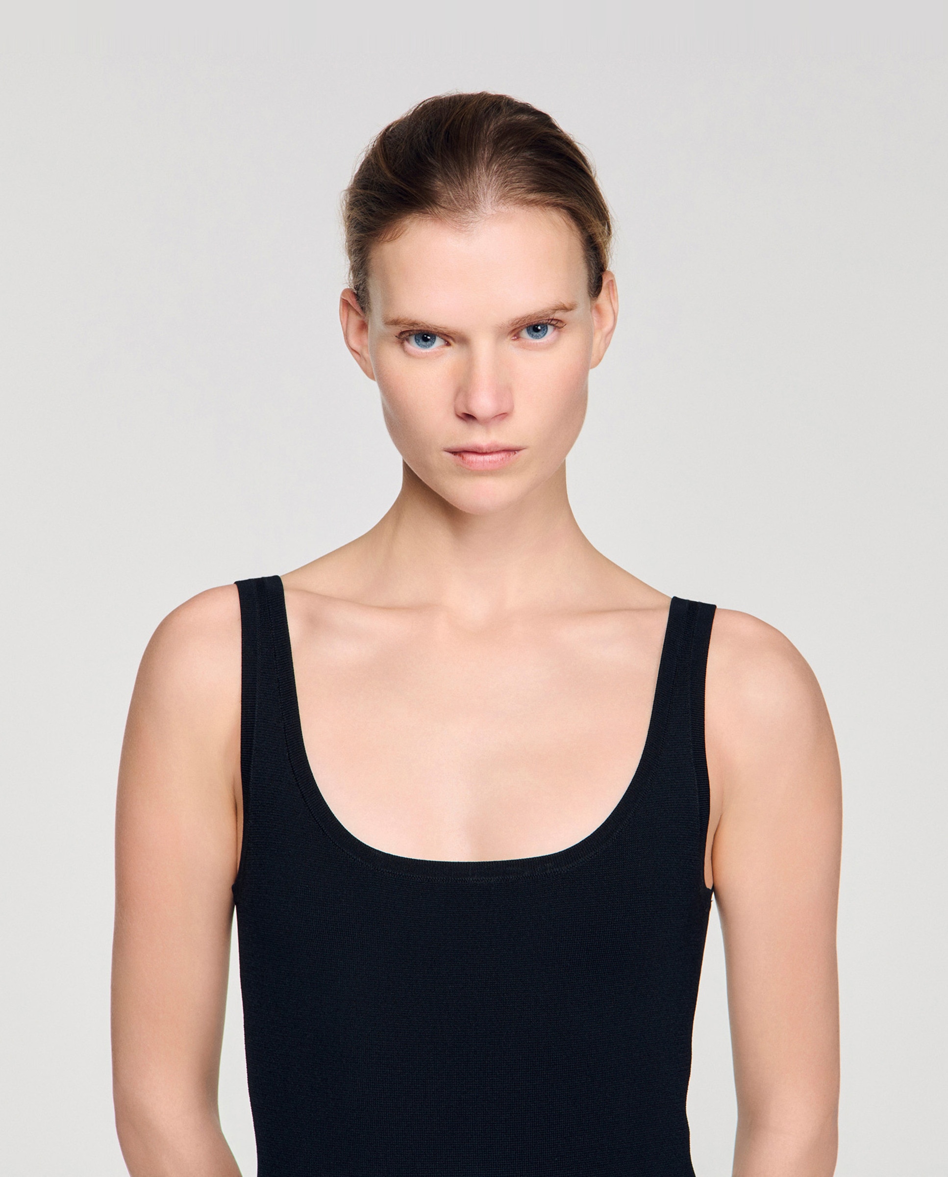 Vestido largo de punto ajustado con flecos y tachuelas - Sandro - Negro Negro-4
