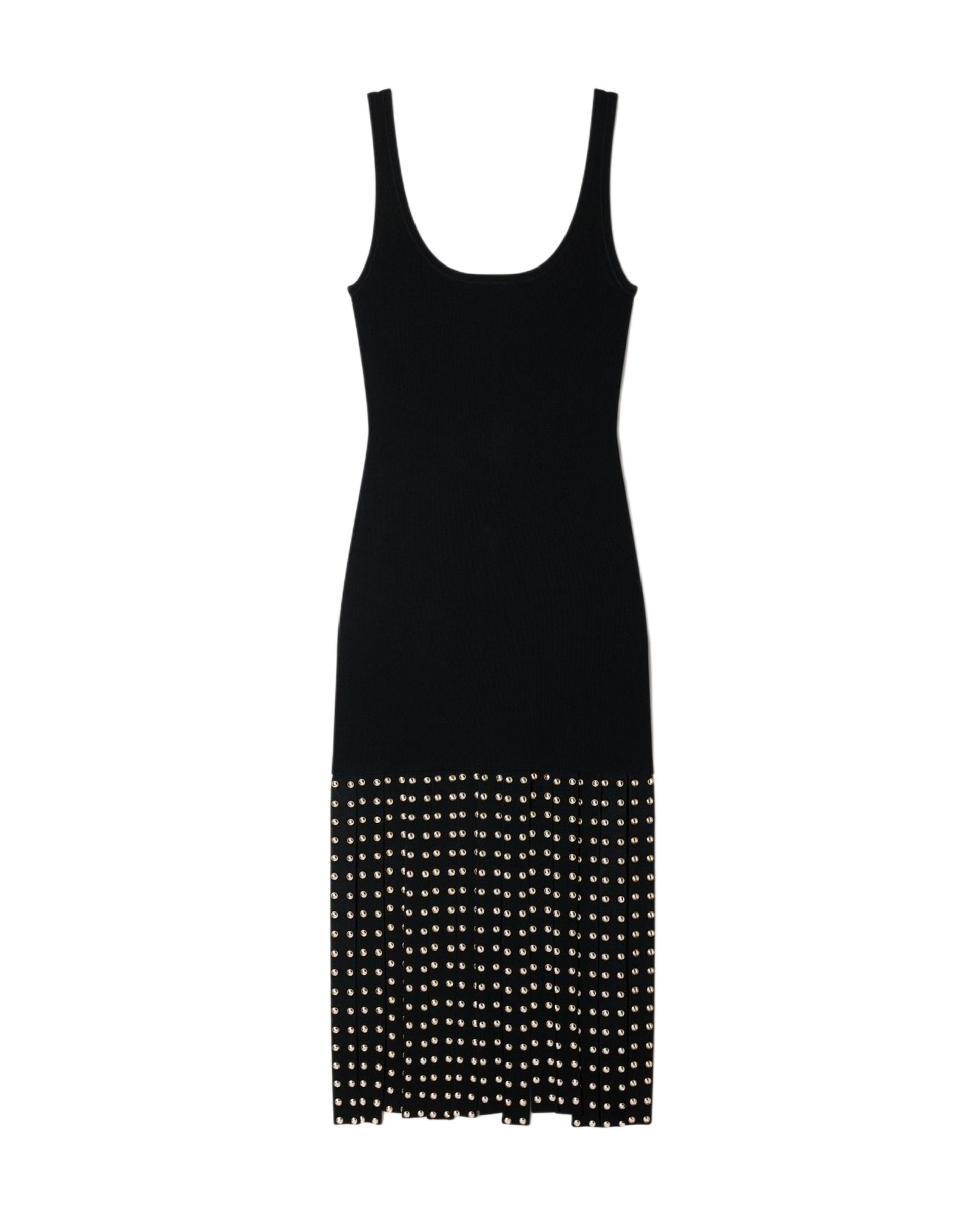 Sandro - Vestido largo de punto ajustado con flecos y tachuelas.