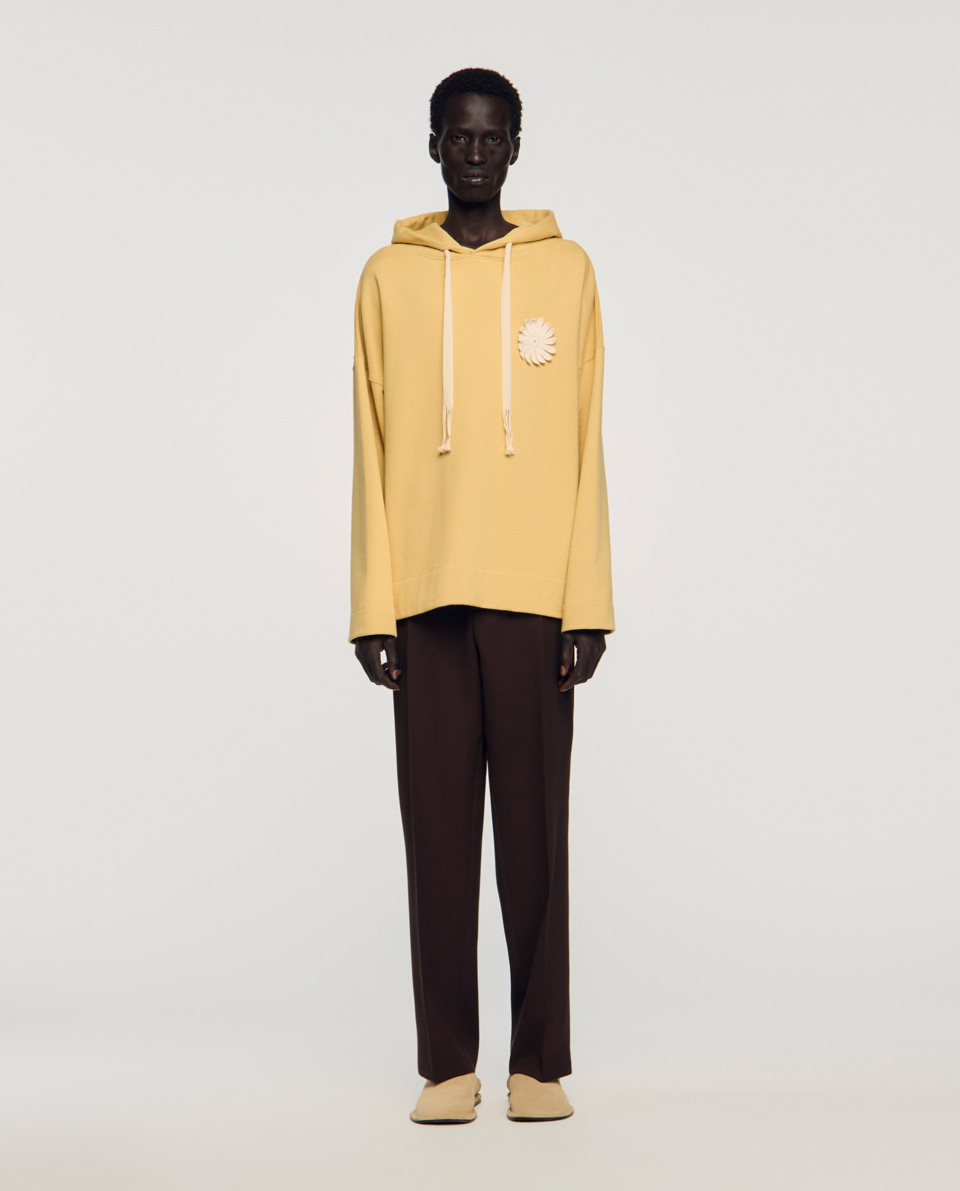 Sudadera con capucha de hombre de algodón oversize con flor de ganchillo - Sandro - Amarillo Amarillo-3