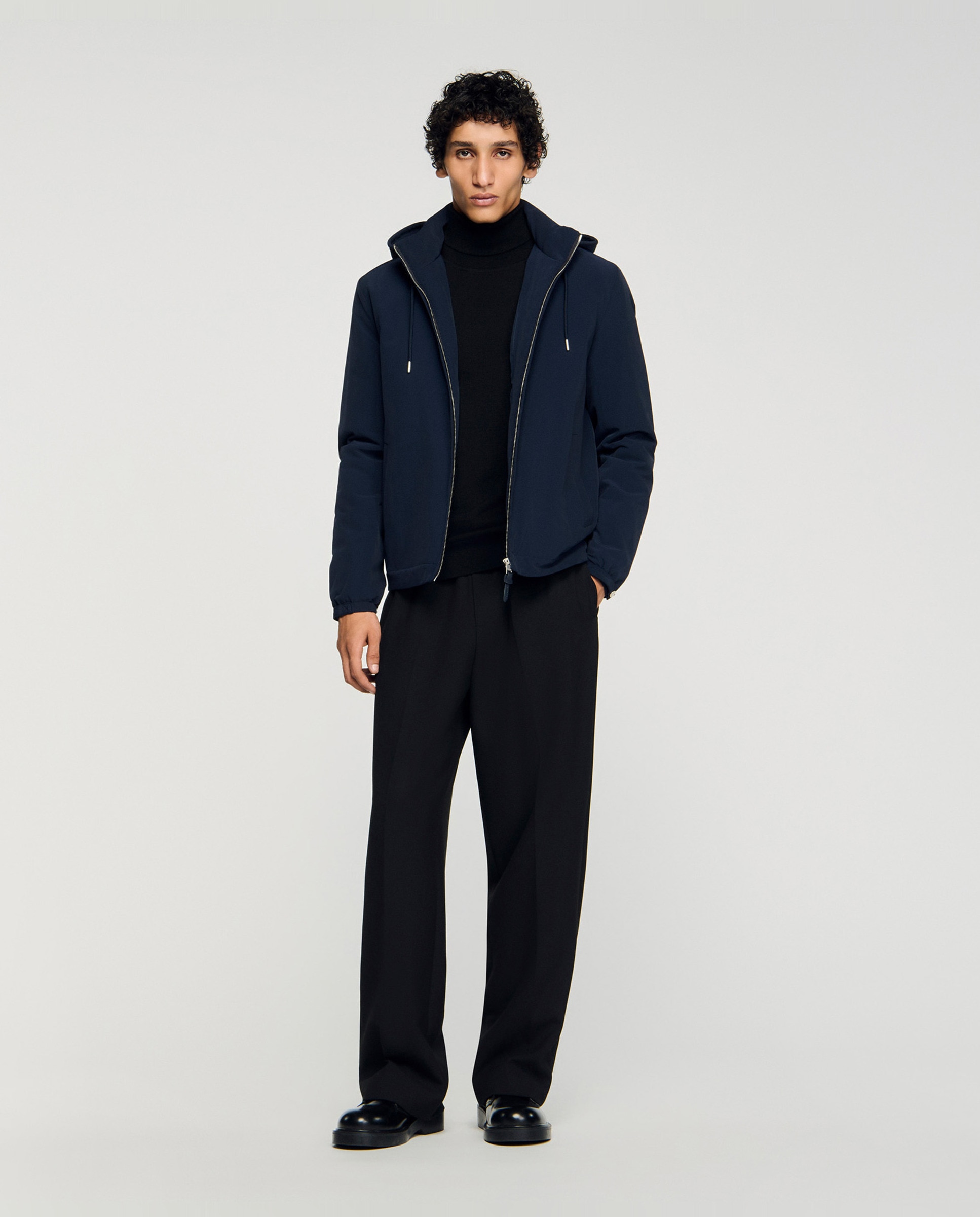 Cazadora bomber de hombre con cremallera y capucha - Sandro - Azul marino Azul marino-4