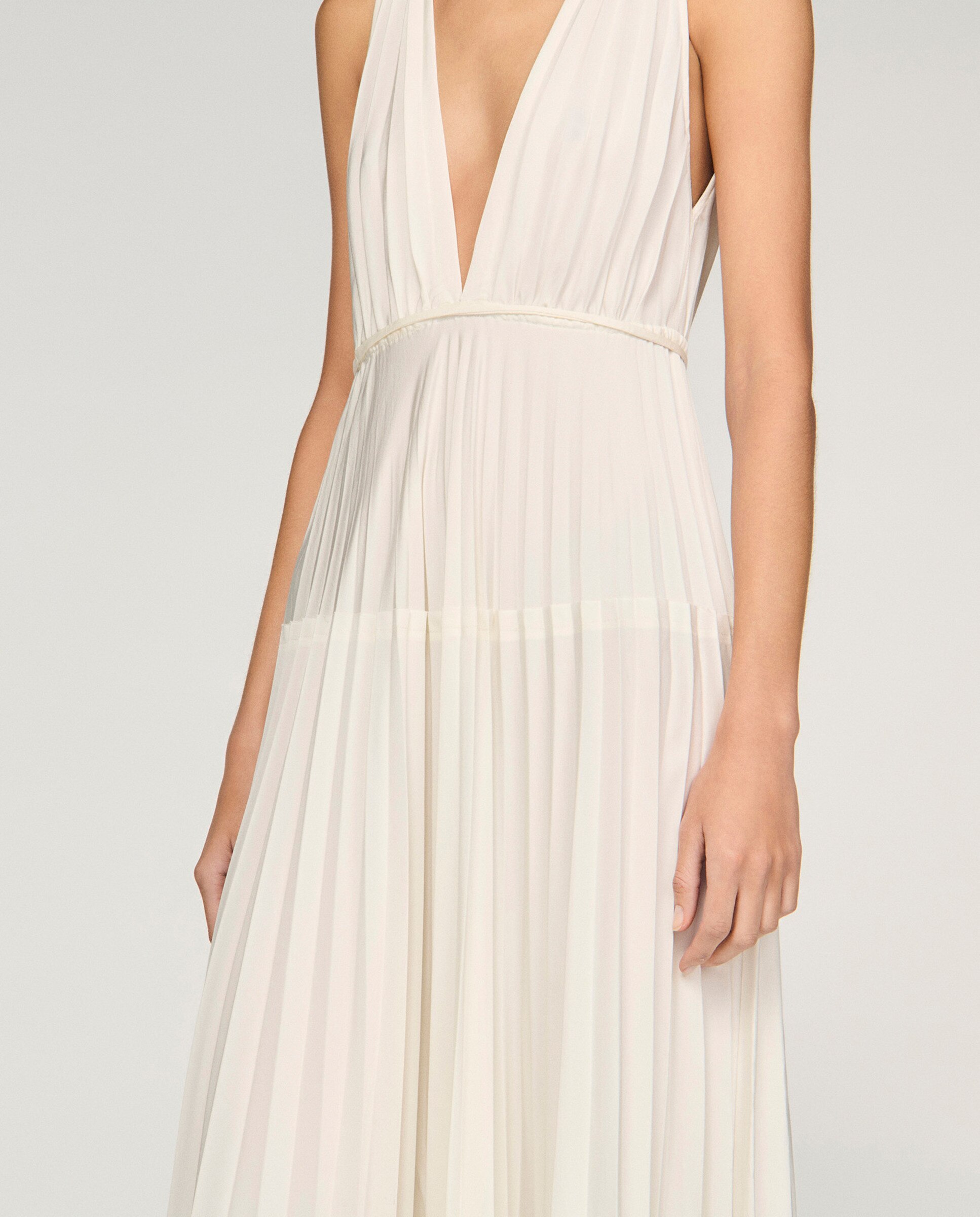 Vestido largo plisado con escote pico - Sandro - Blanco Blanco-4
