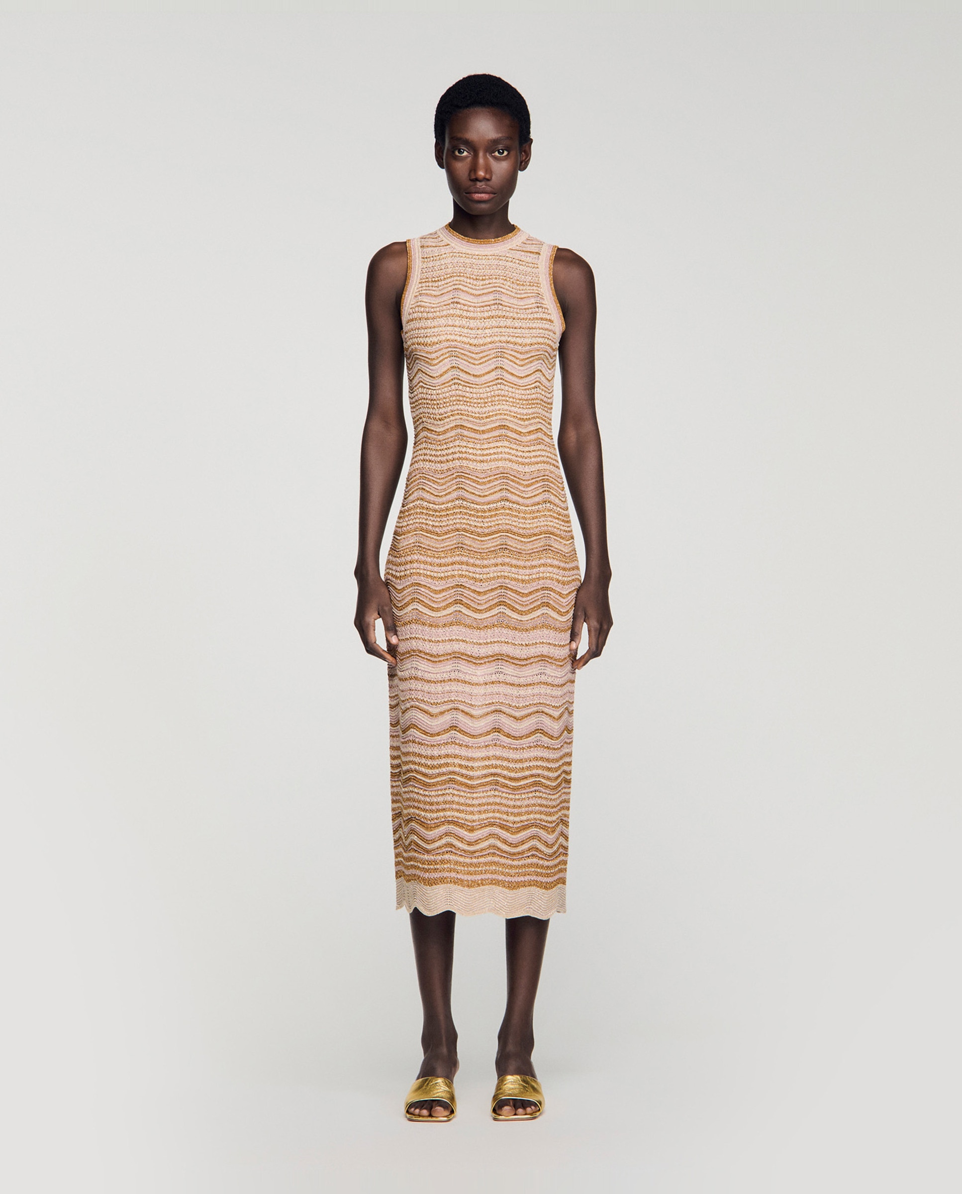 Sandro - Vestido midi de punto fantasía brillante.