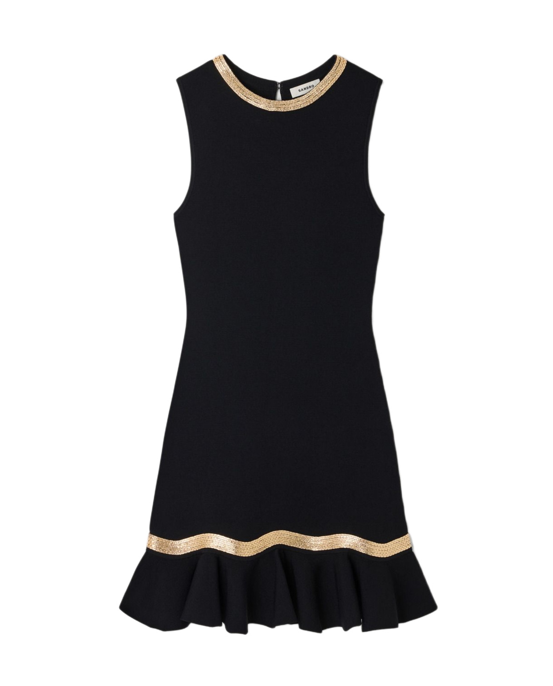Vestido corto de punto con cadena y volante - Sandro - Negro Negro-6