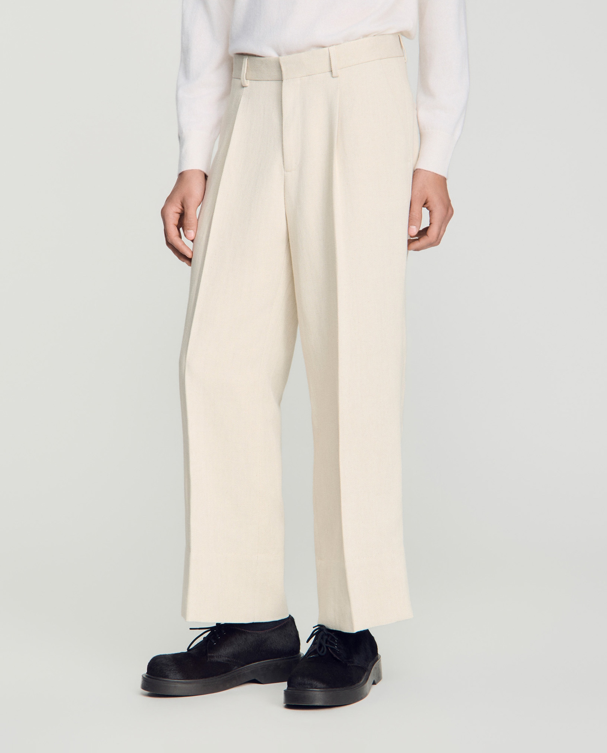 Imagen 2 de Pantalón de hombre ancho en lino y algodón con pinzas - Sandro - Blanco Blanco