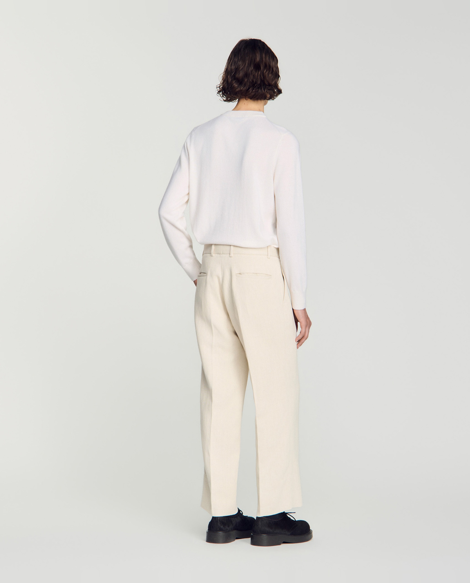 Imagen 3 de Pantalón de hombre ancho en lino y algodón con pinzas - Sandro - Blanco Blanco