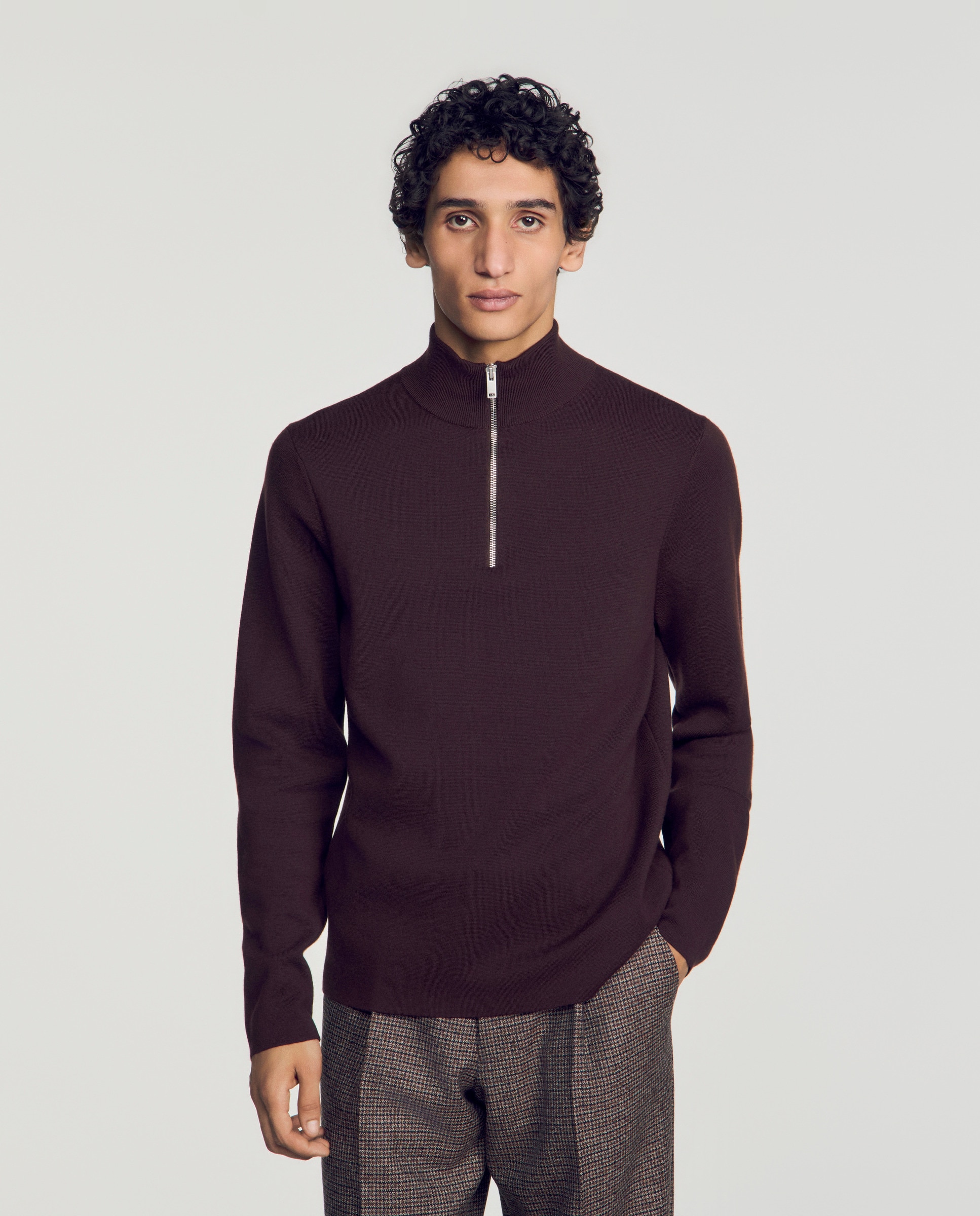 Jersey de hombre de lana cuello alto con cremallera