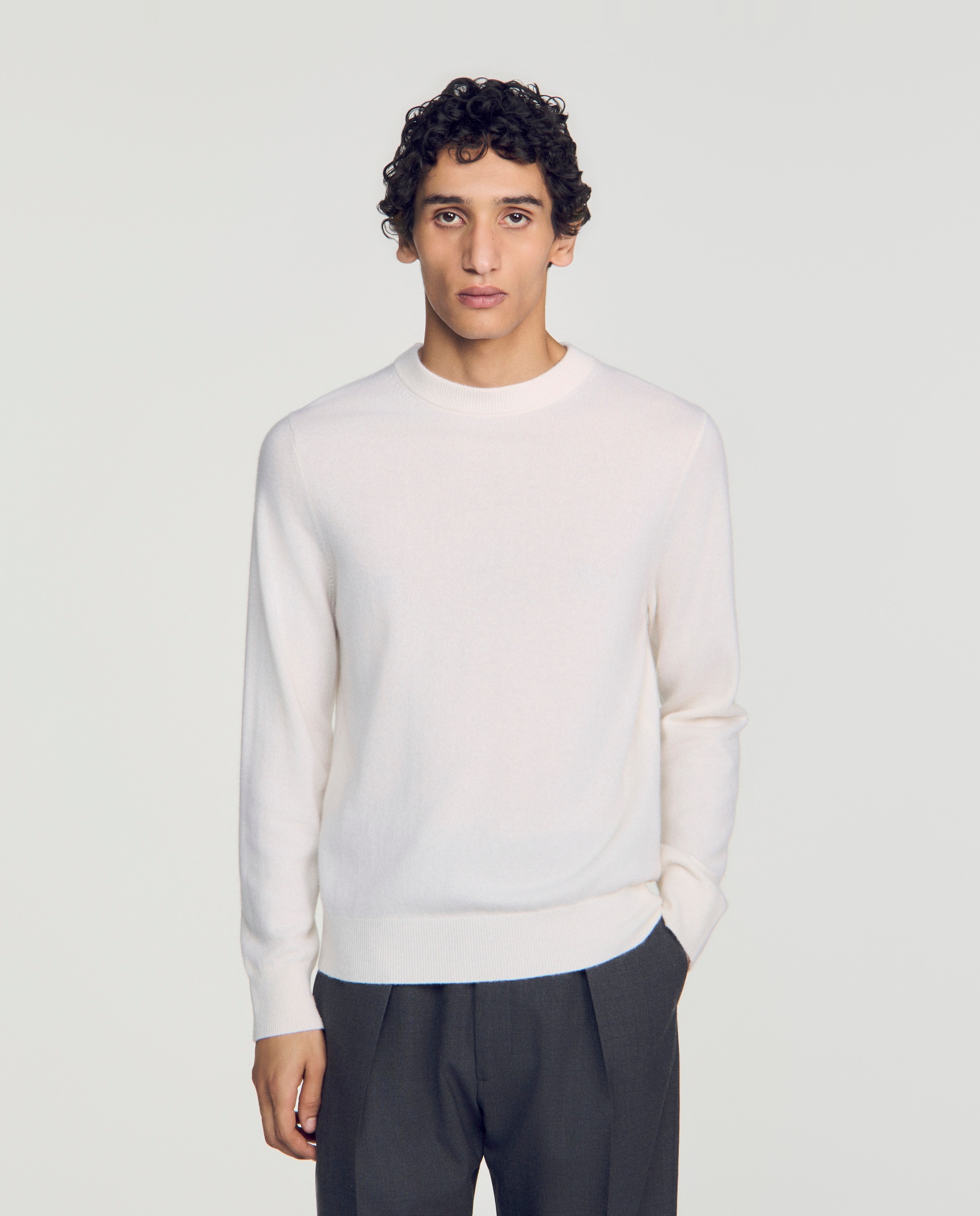Jersey de hombre de cachemira cuello redondo - Blanco Blanco-1