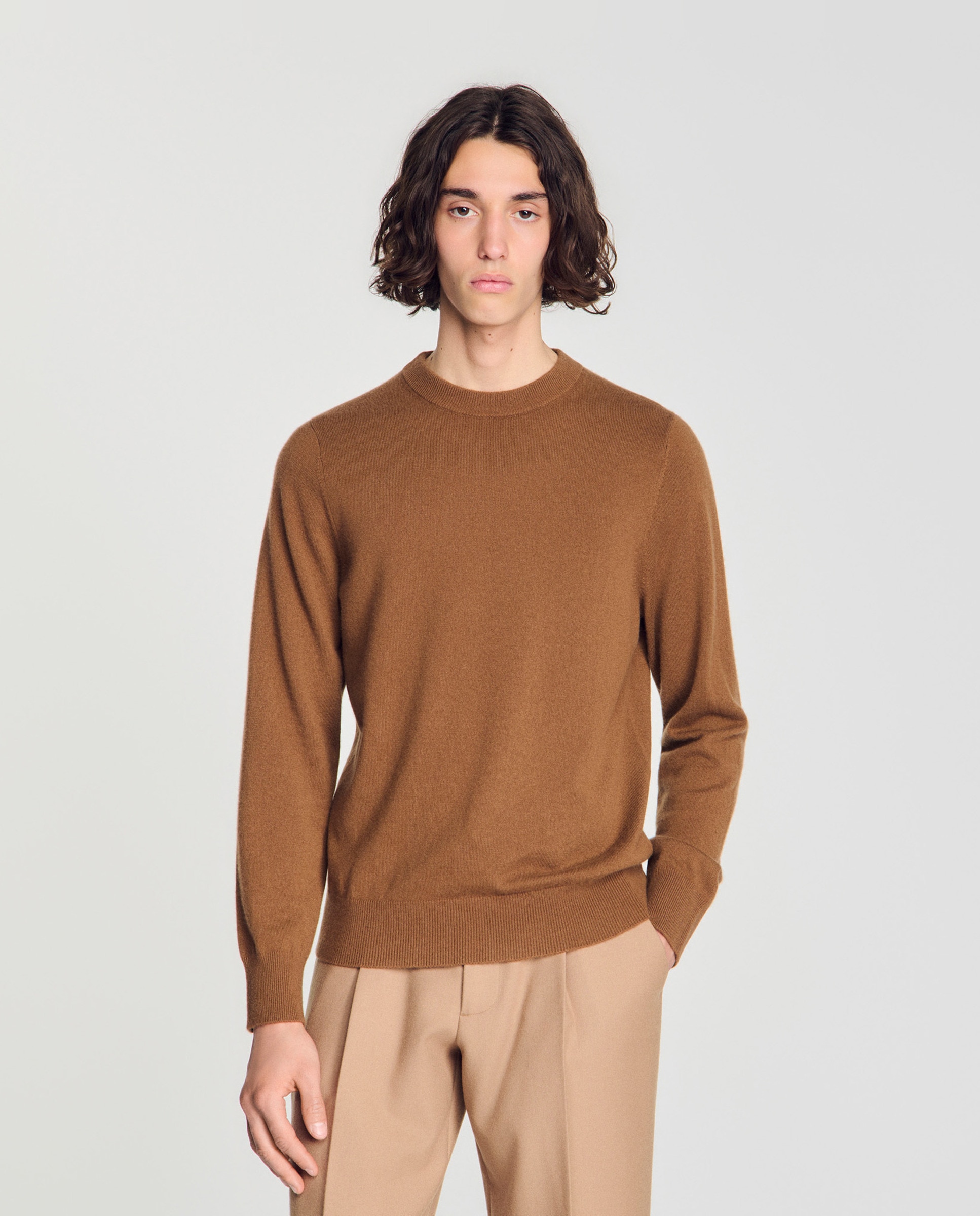 Jersey de hombre de cachemira cuello redondo - Camel Camel-1