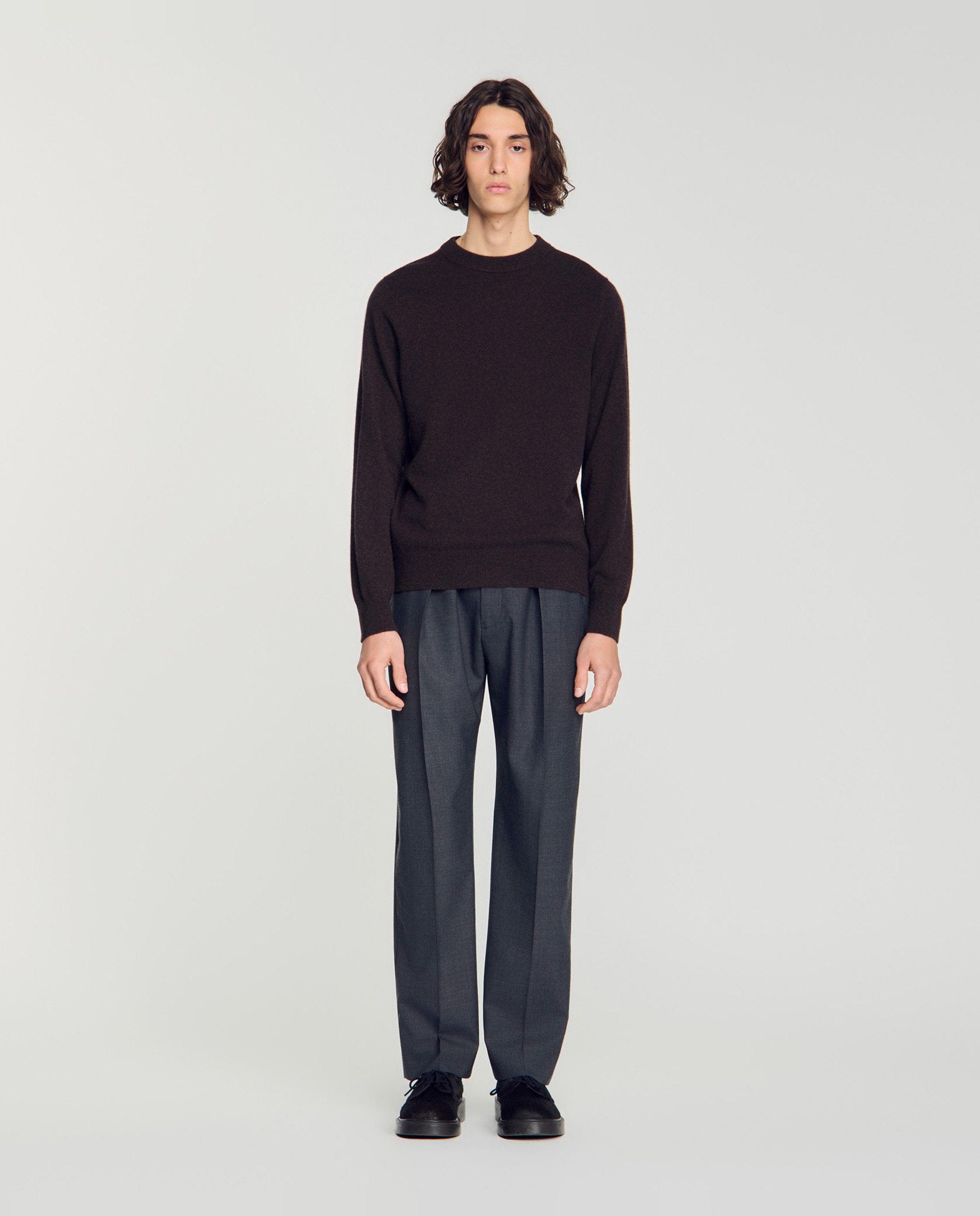 Jersey de hombre de cachemira cuello redondo - Marrón oscuro Marrón oscuro-3