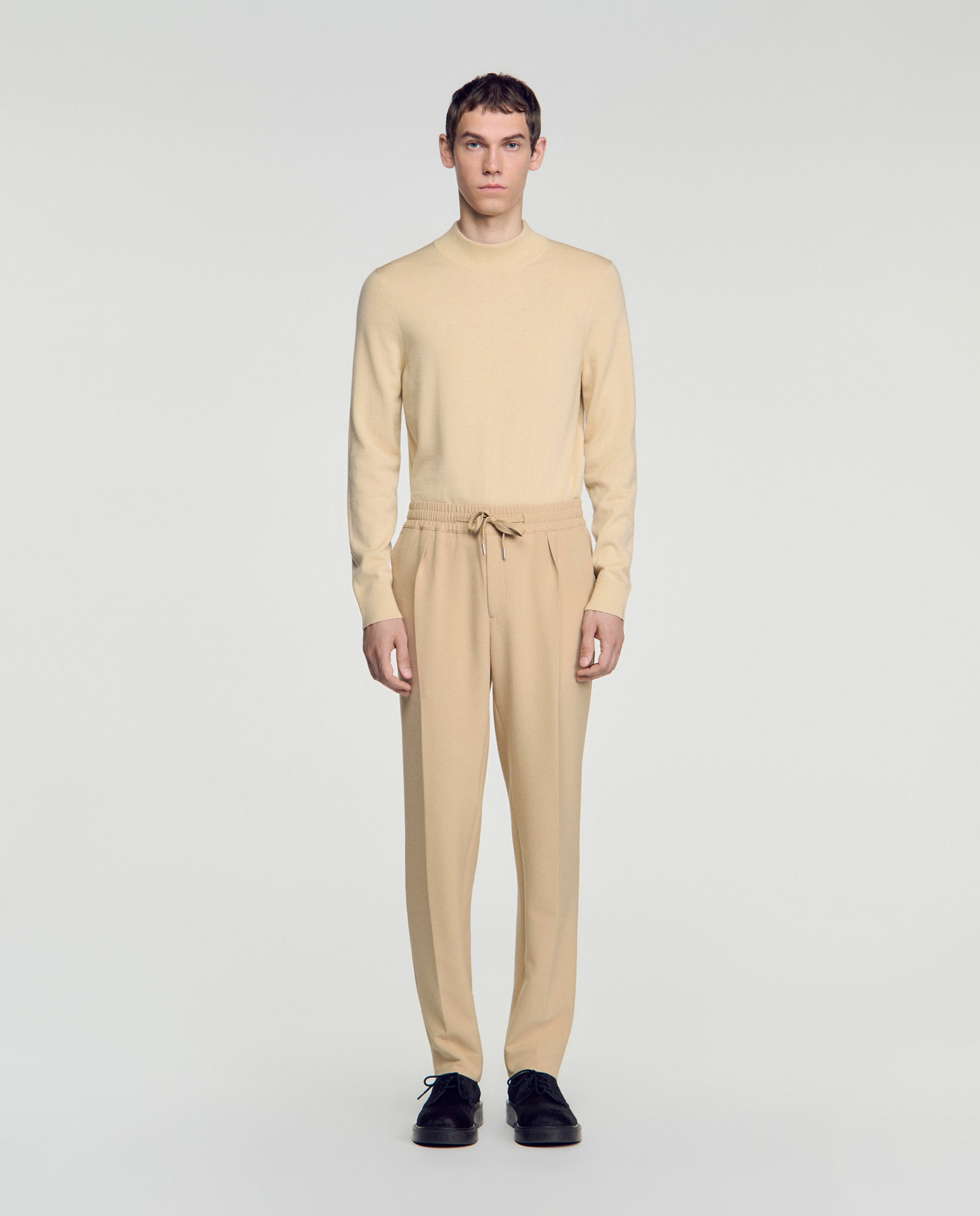 Pantalón jogger de hombre recto con cintura elástica y cordón de ajuste - Sandro - Marrón Marrón-1