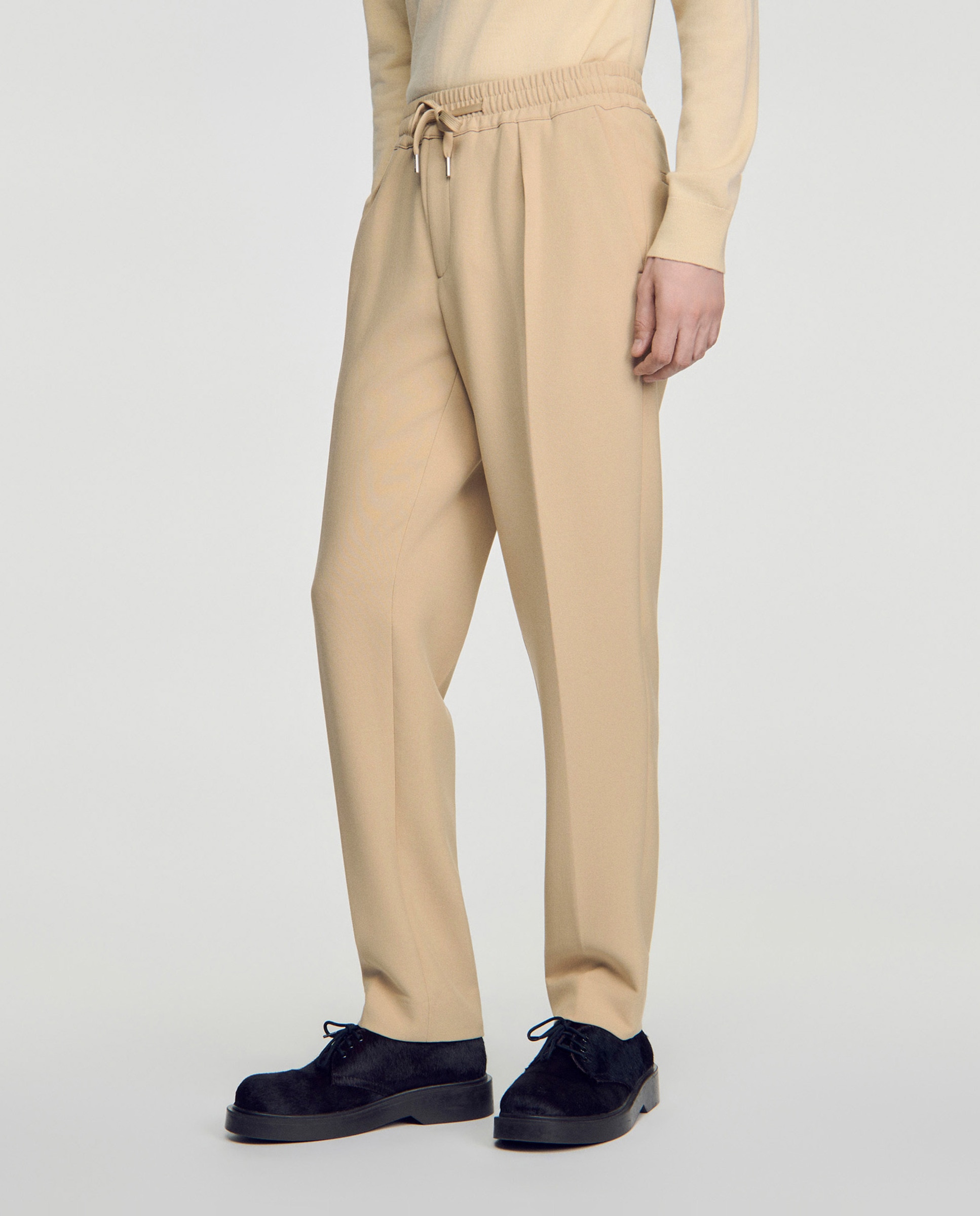 Pantalón jogger de hombre recto con cintura elástica y cordón de ajuste - Sandro - Marrón Marrón-2