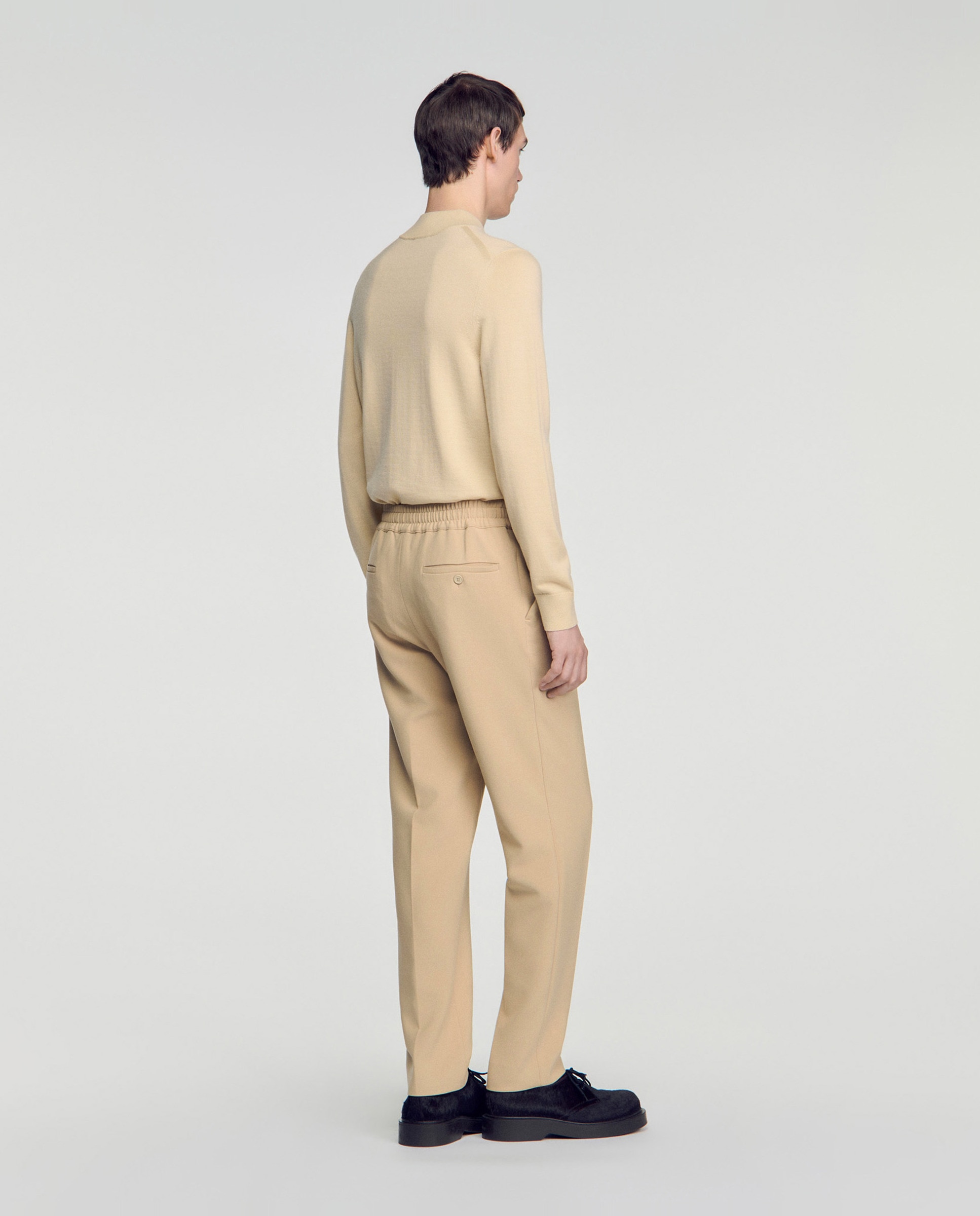 Pantalón jogger de hombre recto con cintura elástica y cordón de ajuste - Sandro - Marrón Marrón-3