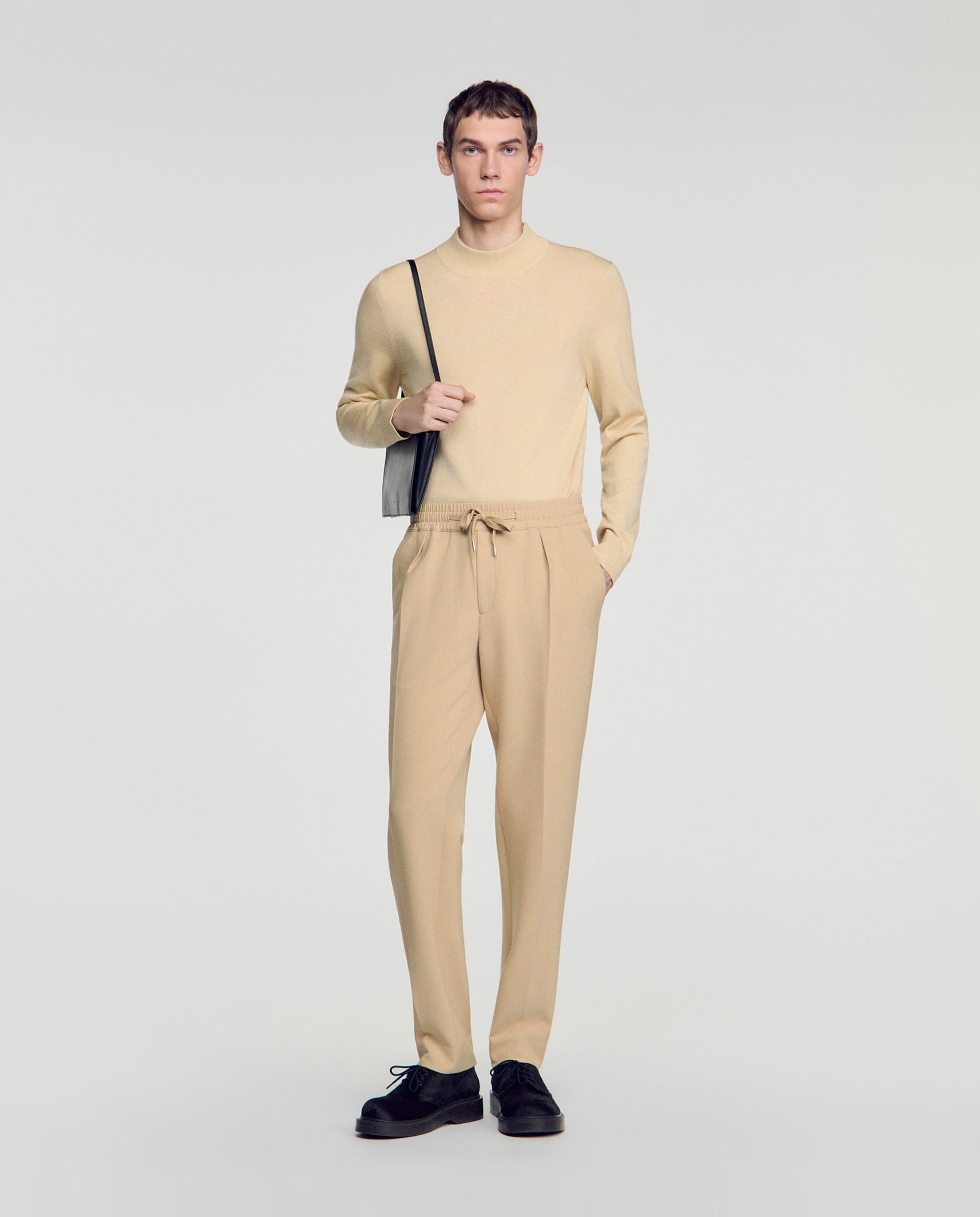 Pantalón jogger de hombre recto con cintura elástica y cordón de ajuste - Sandro - Marrón Marrón-5