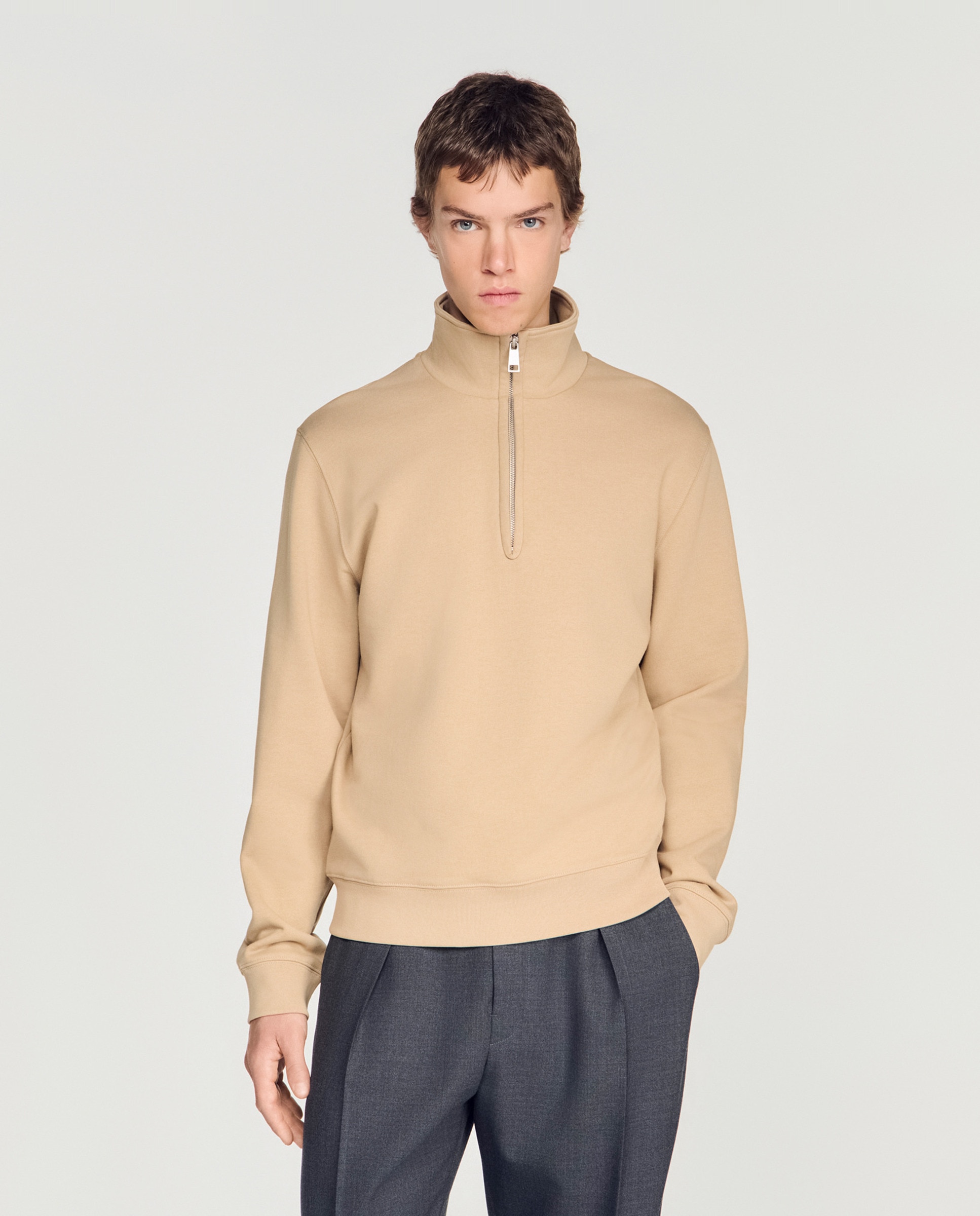 Sudadera con cremallera de hombre de algodón de corte clásico - Sandro - Marrón Marrón-1