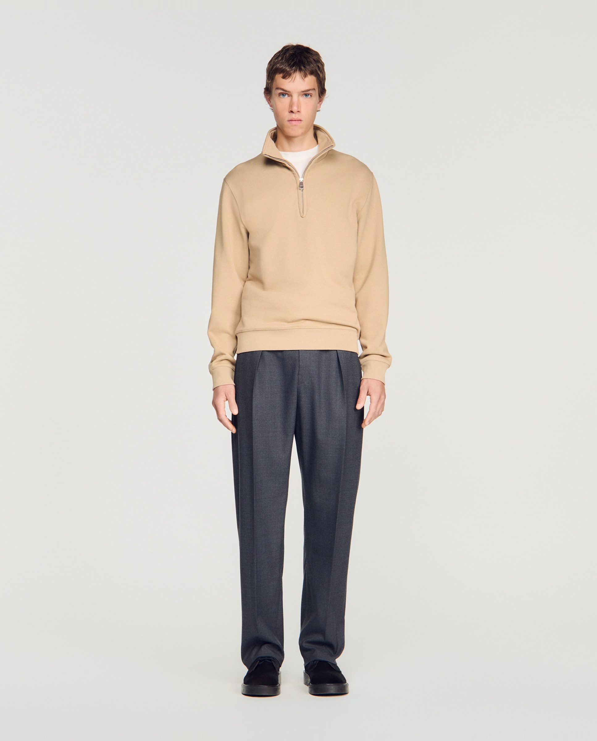 Sudadera con cremallera de hombre de algodón de corte clásico - Sandro - Marrón Marrón-3
