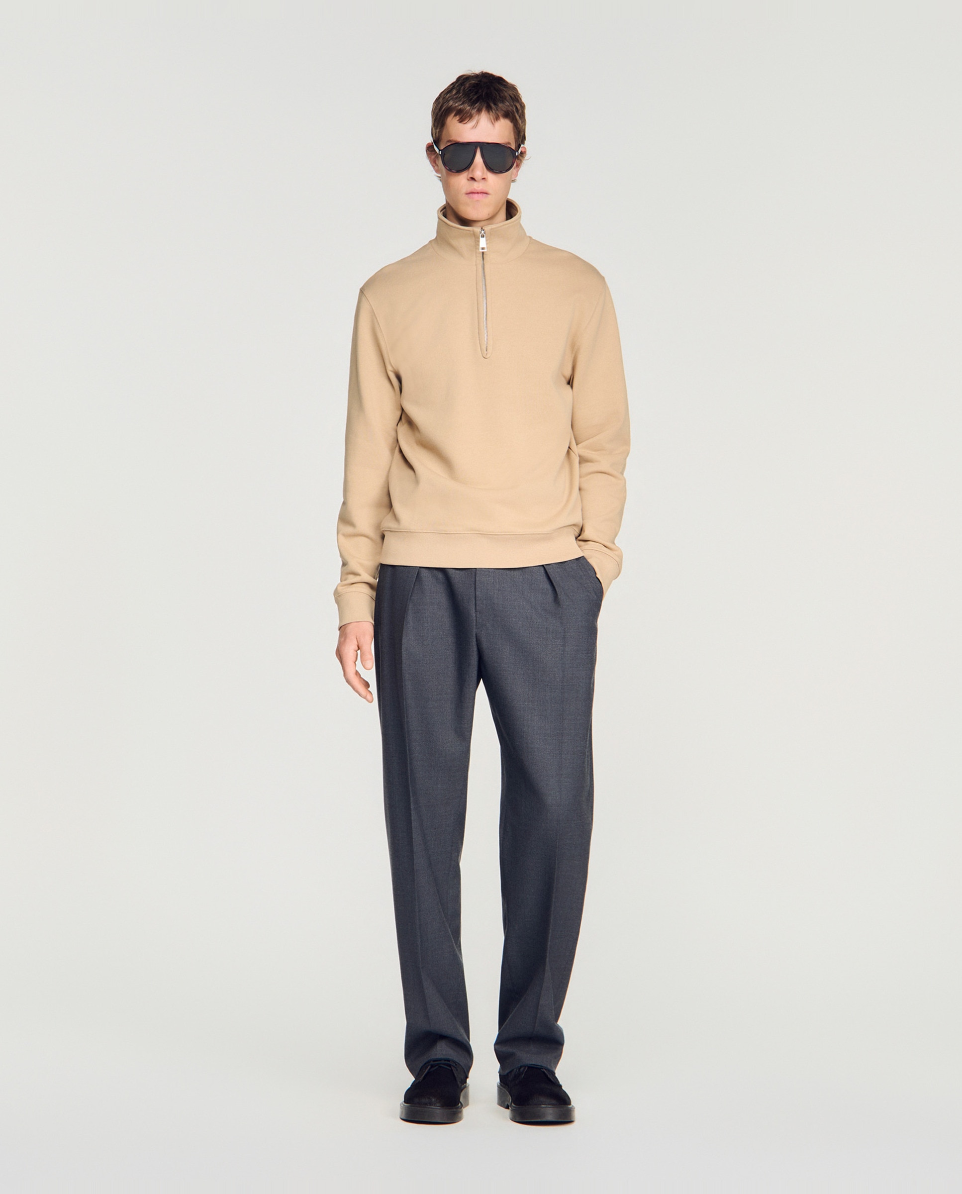Sudadera con cremallera de hombre de algodón de corte clásico - Sandro - Marrón Marrón-5