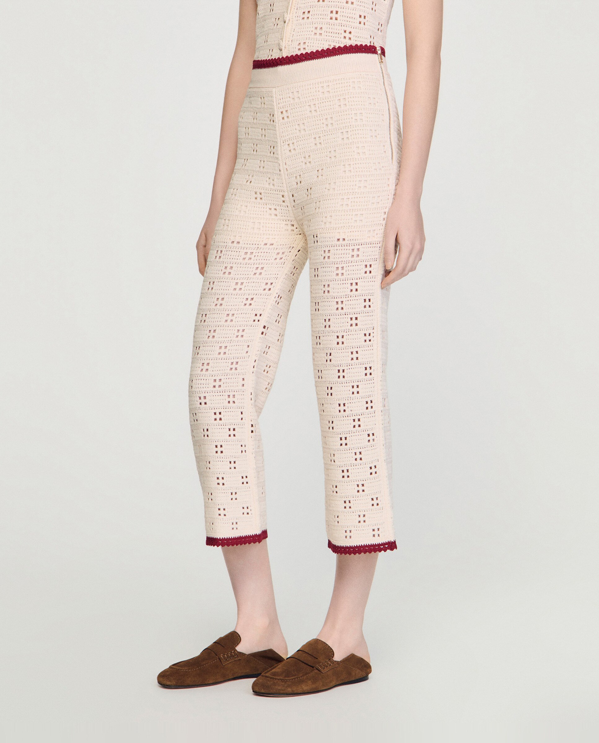 Pantalón recto de mujer estilo ganchillo - Sandro - Blanco Blanco-2