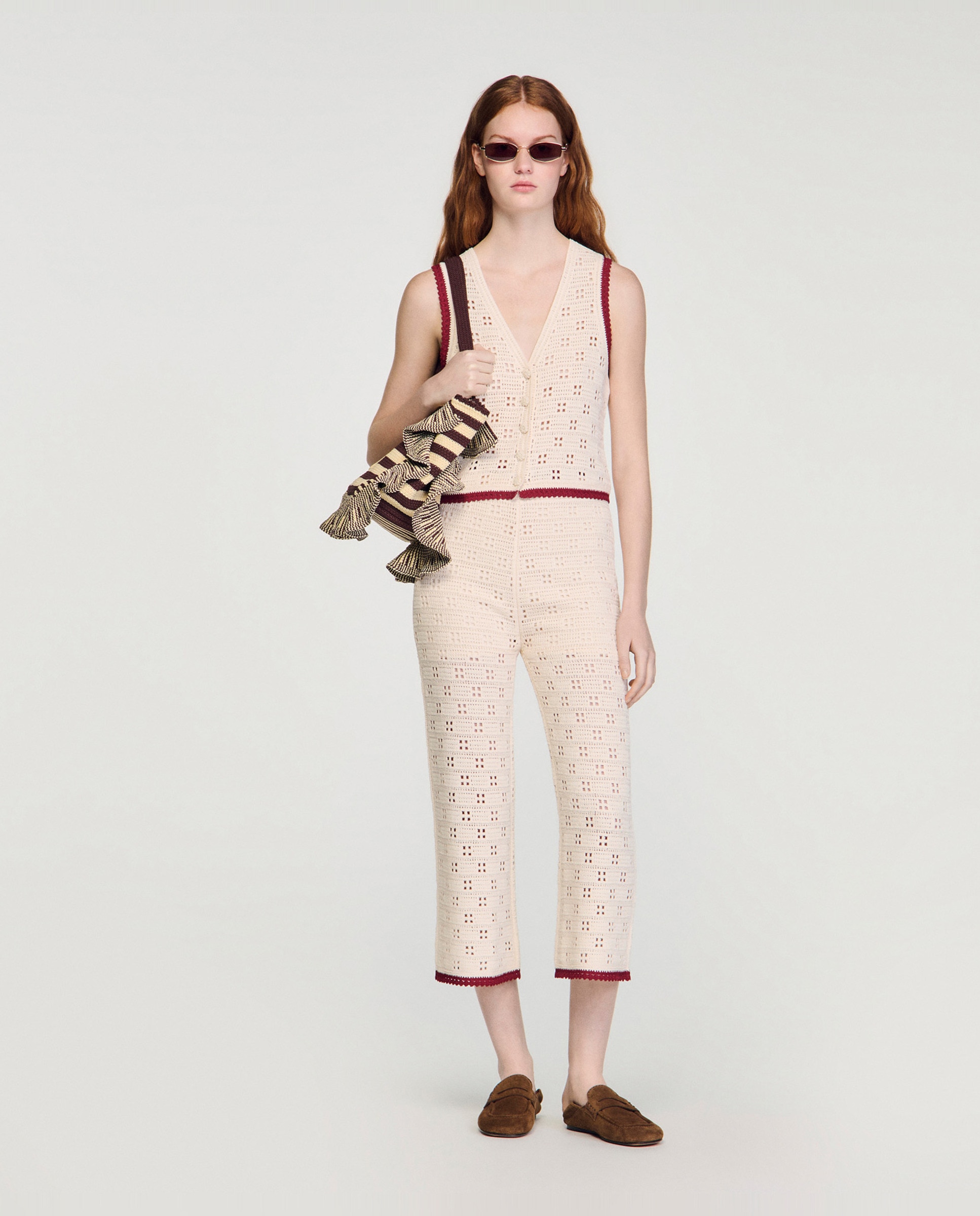 Pantalón recto de mujer estilo ganchillo - Sandro - Blanco Blanco-5