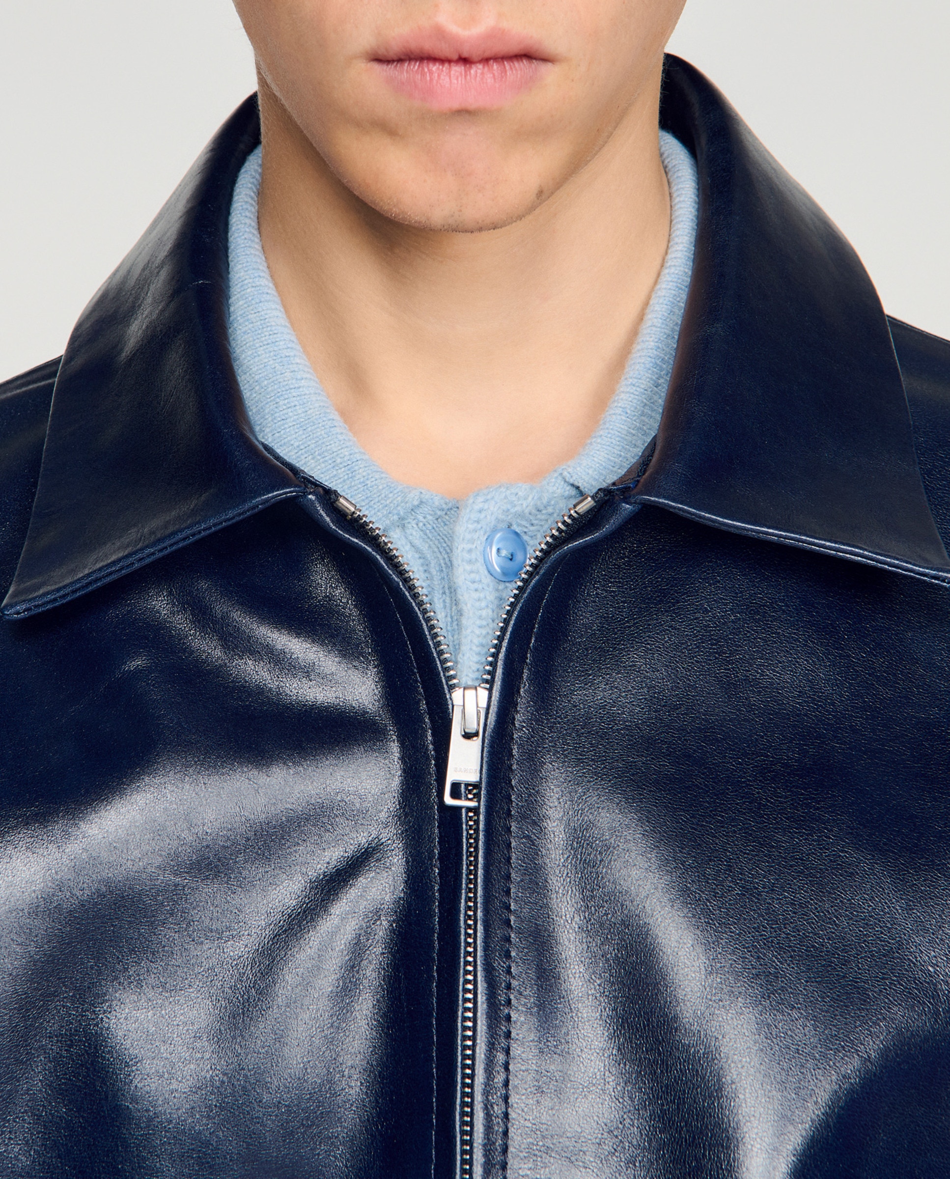 Cazadora de hombre de piel con cuello clásico - Sandro - Azul marino Azul marino-5