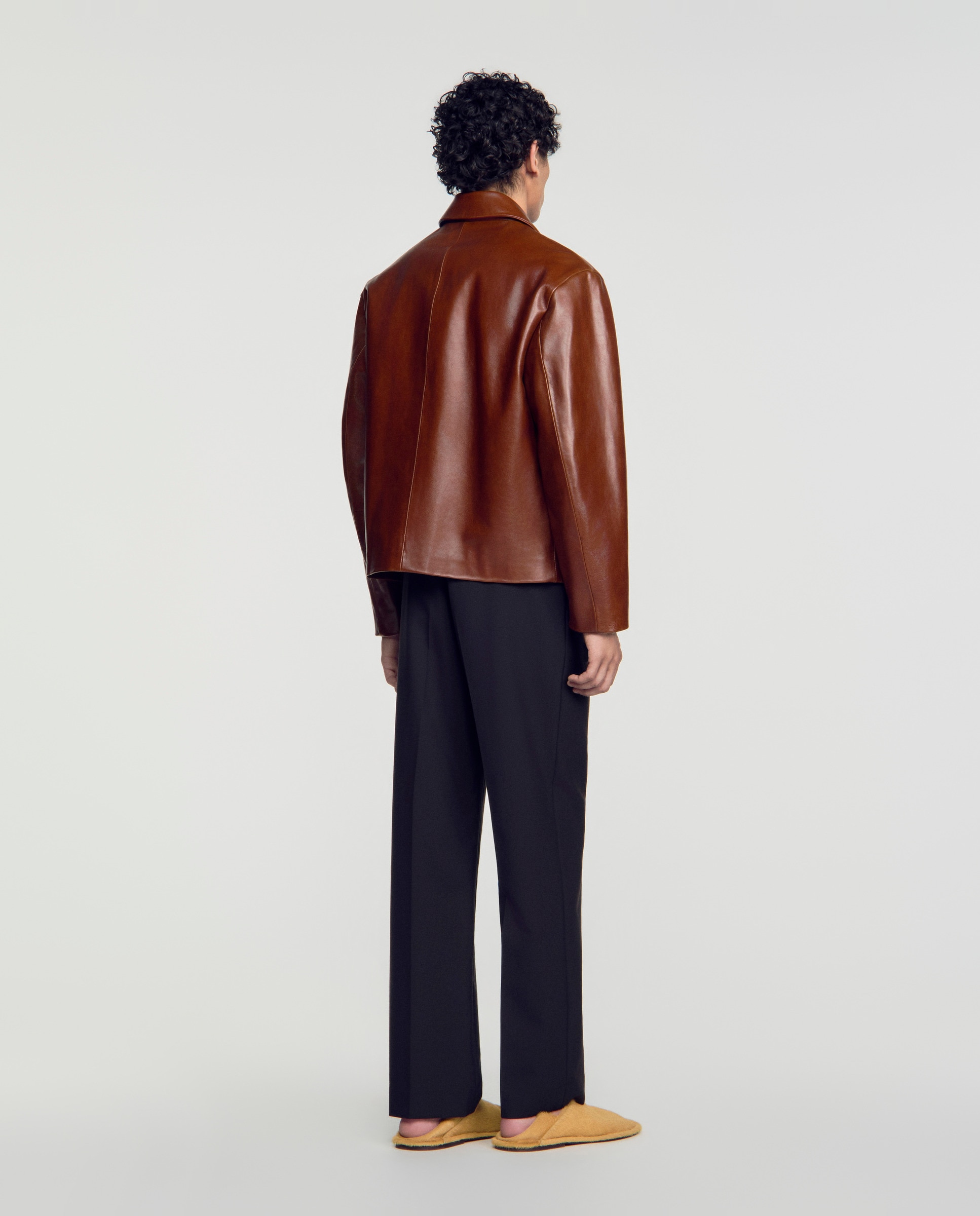 Cazadora de piel de hombre con cuello camisero y cremallera - Sandro - Camel Camel-2