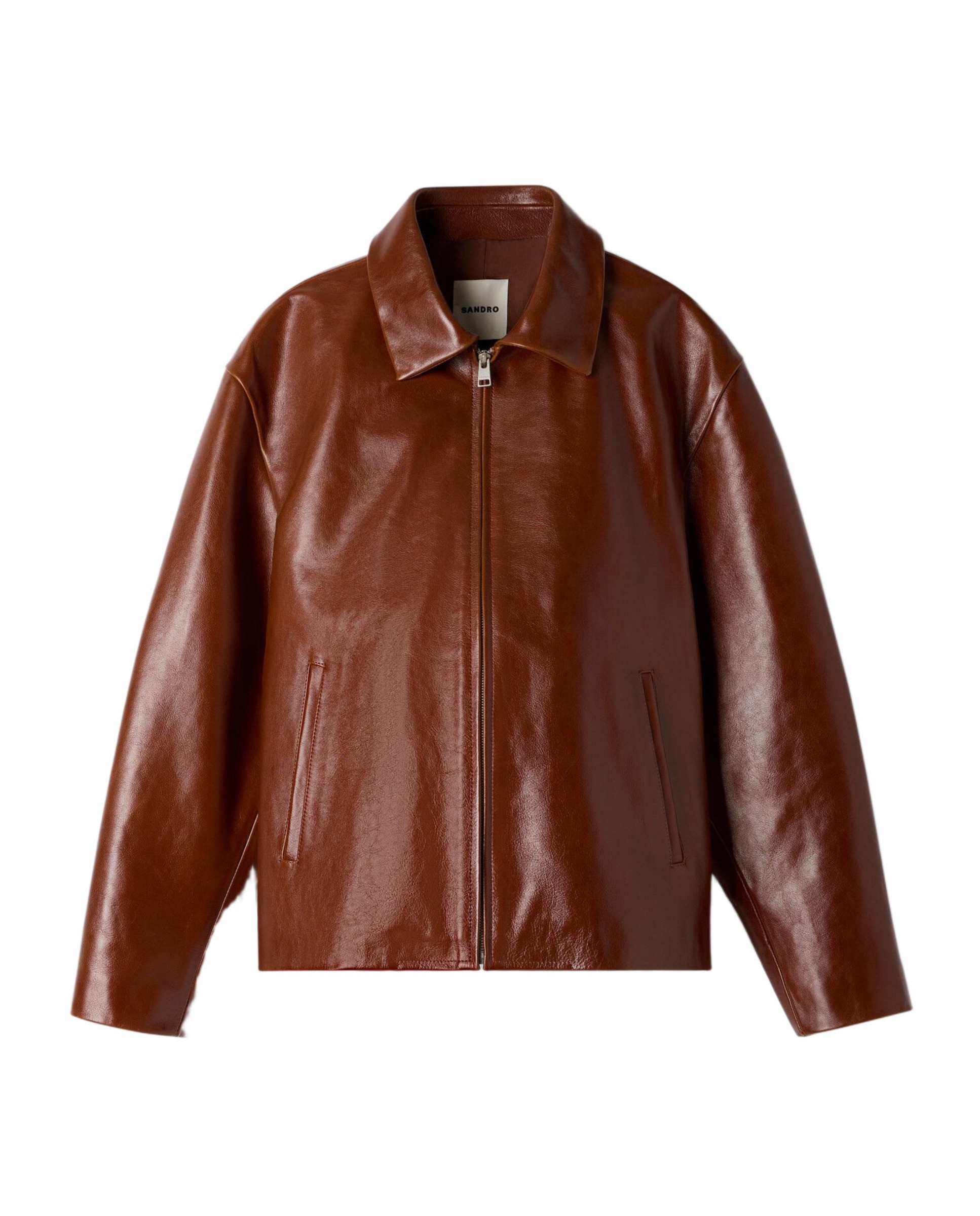 Cazadora de piel de hombre con cuello camisero y cremallera - Sandro - Camel Camel-6