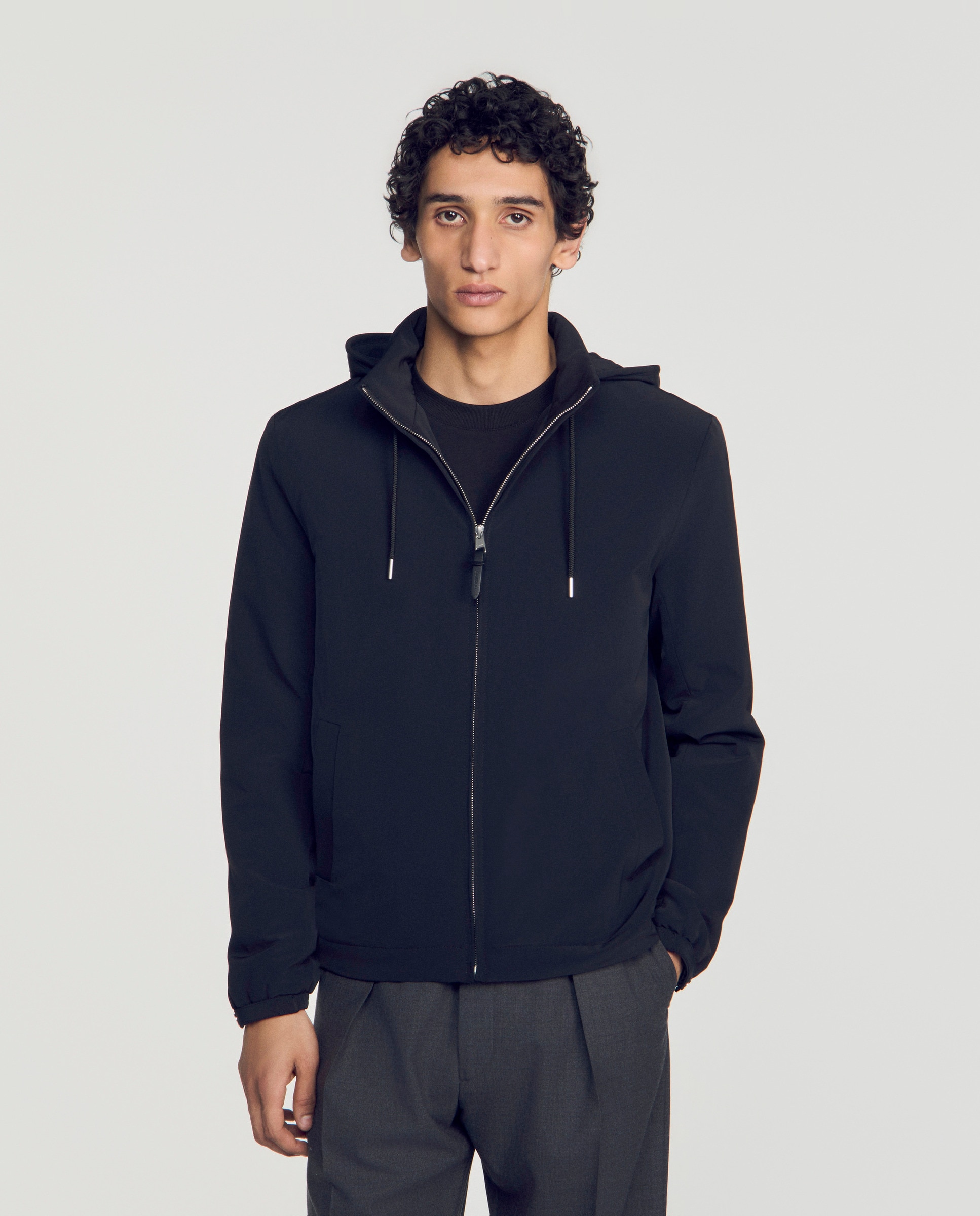 Cazadora bomber de hombre con cremallera y capucha - Sandro - Negro Negro-1
