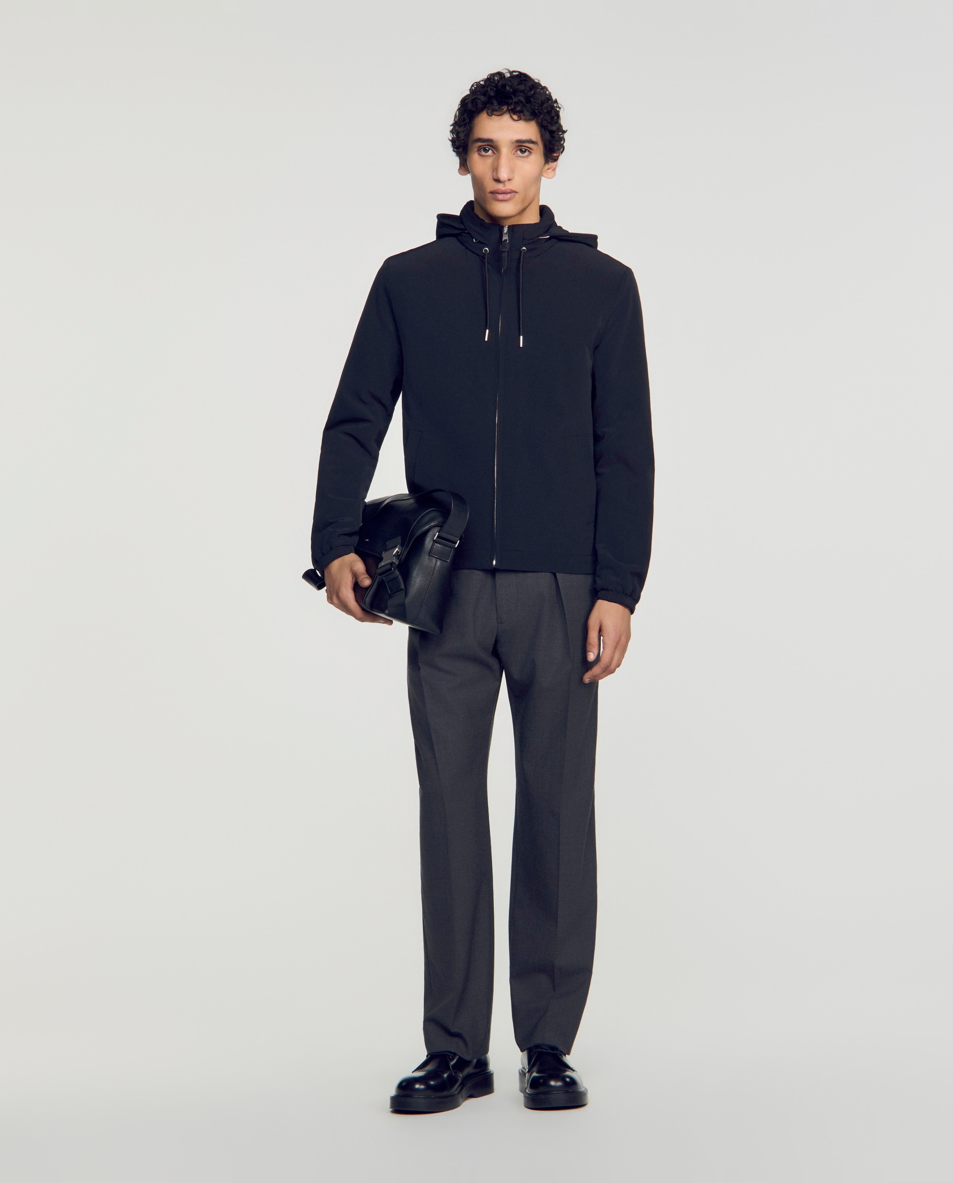 Cazadora bomber de hombre con cremallera y capucha - Sandro - Negro Negro-4