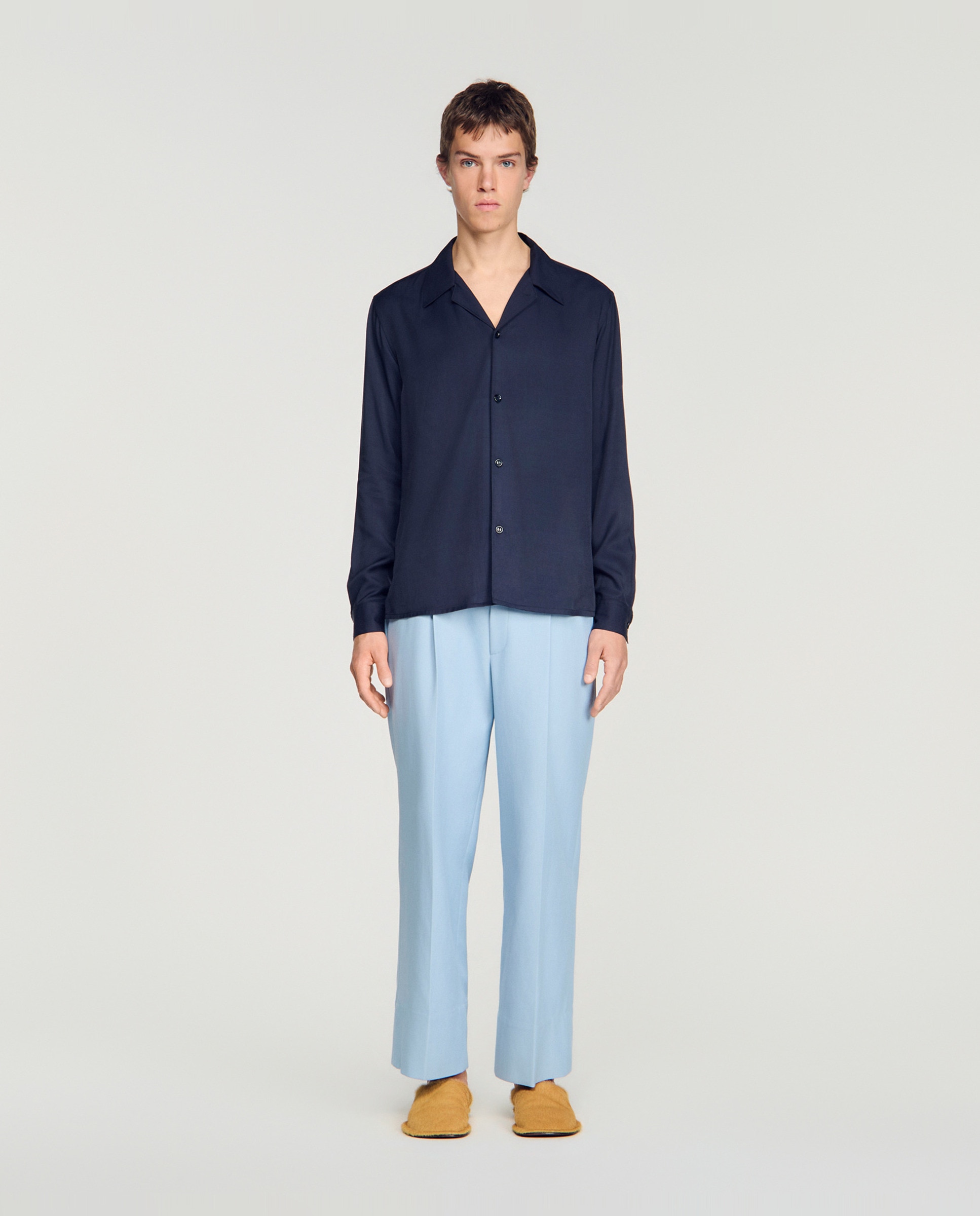 Camisa de hombre fluida cuello italiano manga larga - Sandro - Azul marino Azul marino-3
