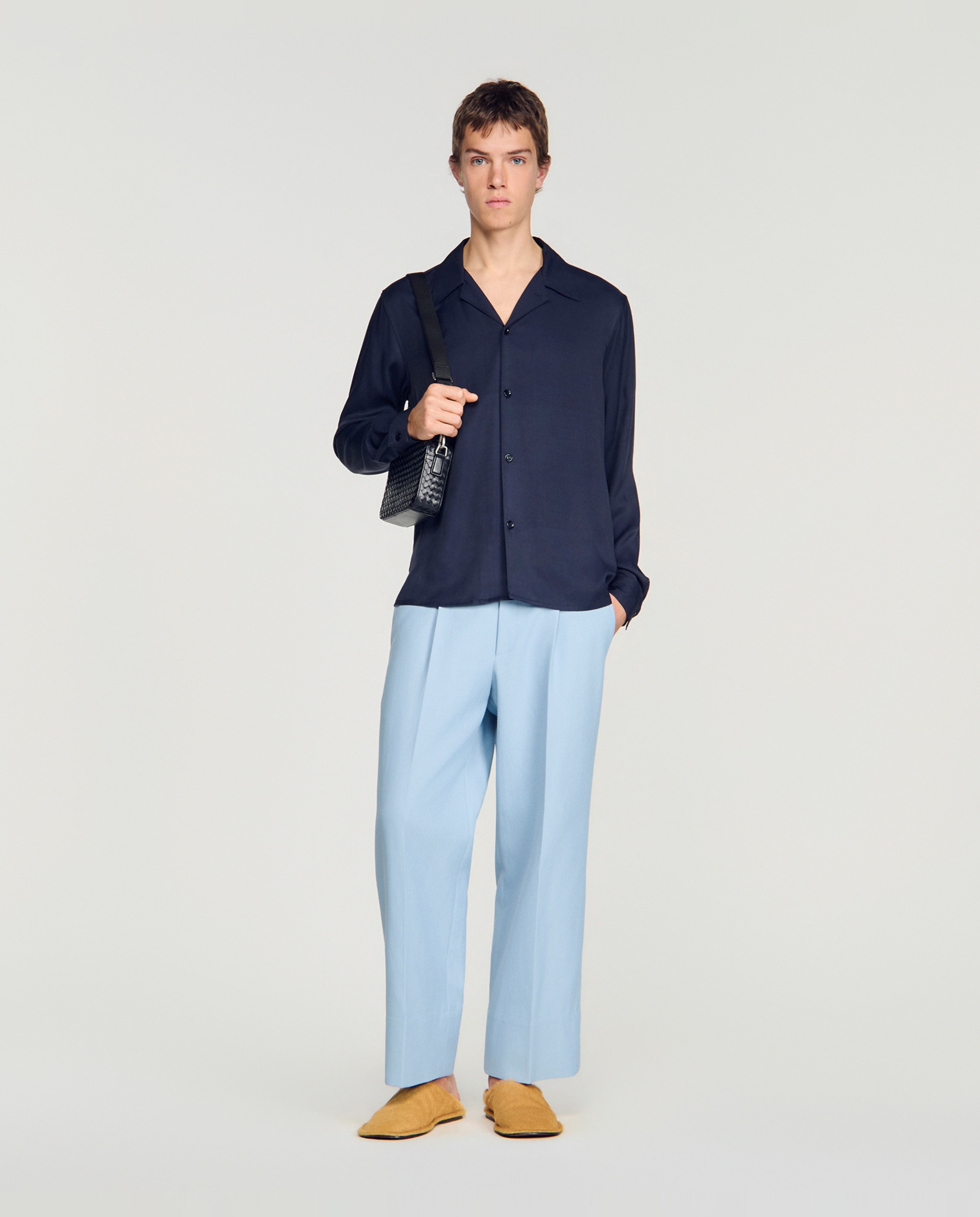 Camisa de hombre fluida cuello italiano manga larga - Sandro - Azul marino Azul marino-5