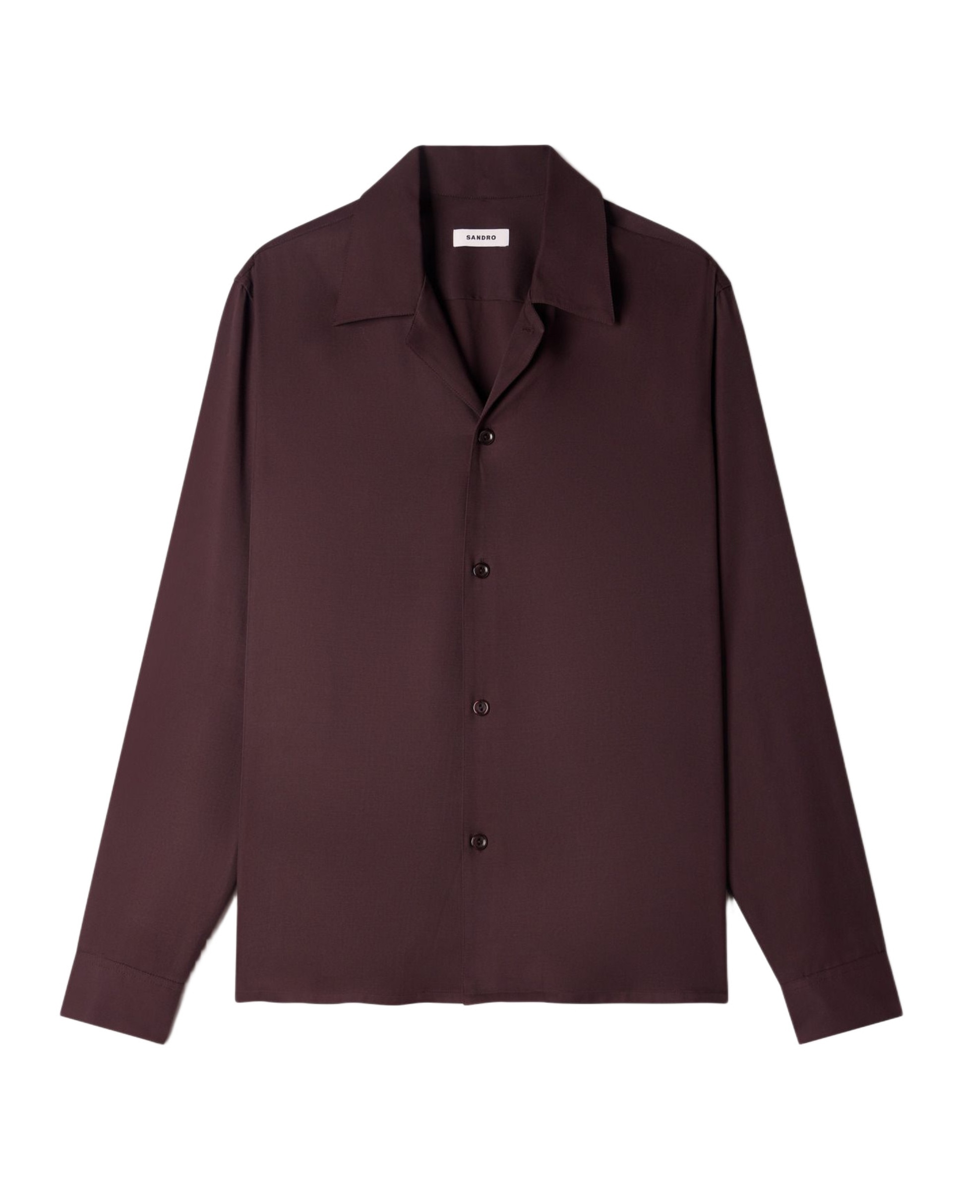Camisa de hombre fluida cuello italiano manga larga - Sandro - Camel Marrón oscuro-6