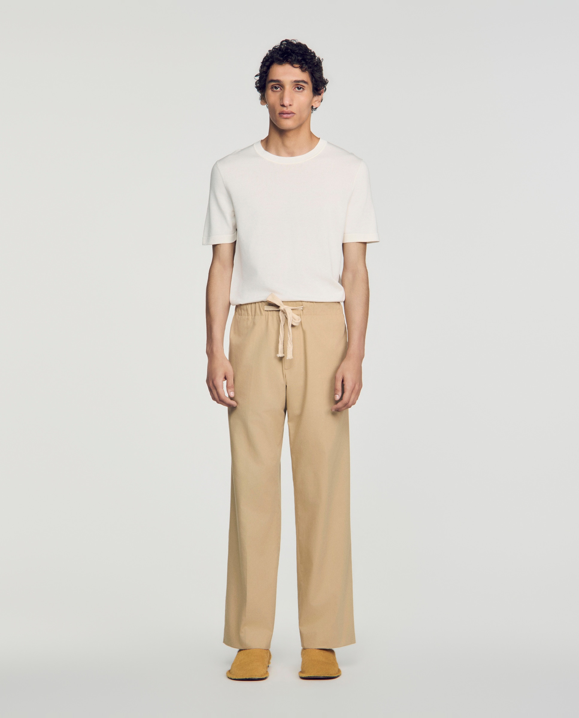 Pantalones joggers de hombre ancho con cintura elástica de algodón - Sandro - Marrón Marrón-1