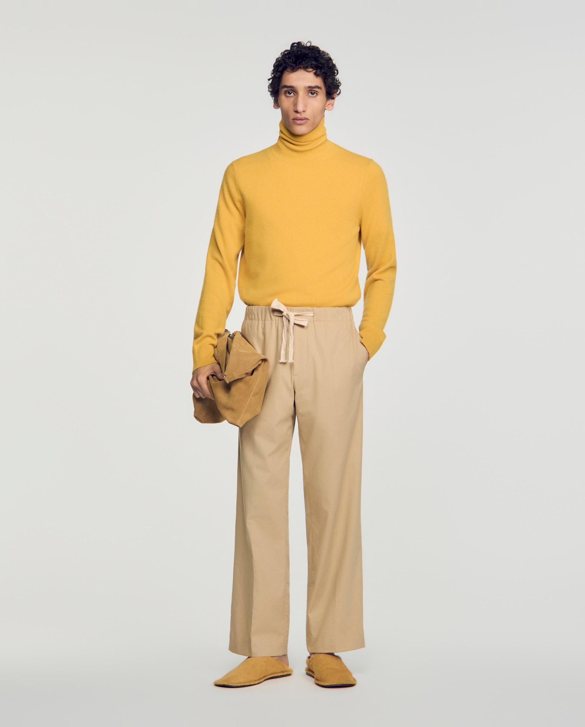 Pantalones joggers de hombre ancho con cintura elástica de algodón - Sandro - Marrón Marrón-4