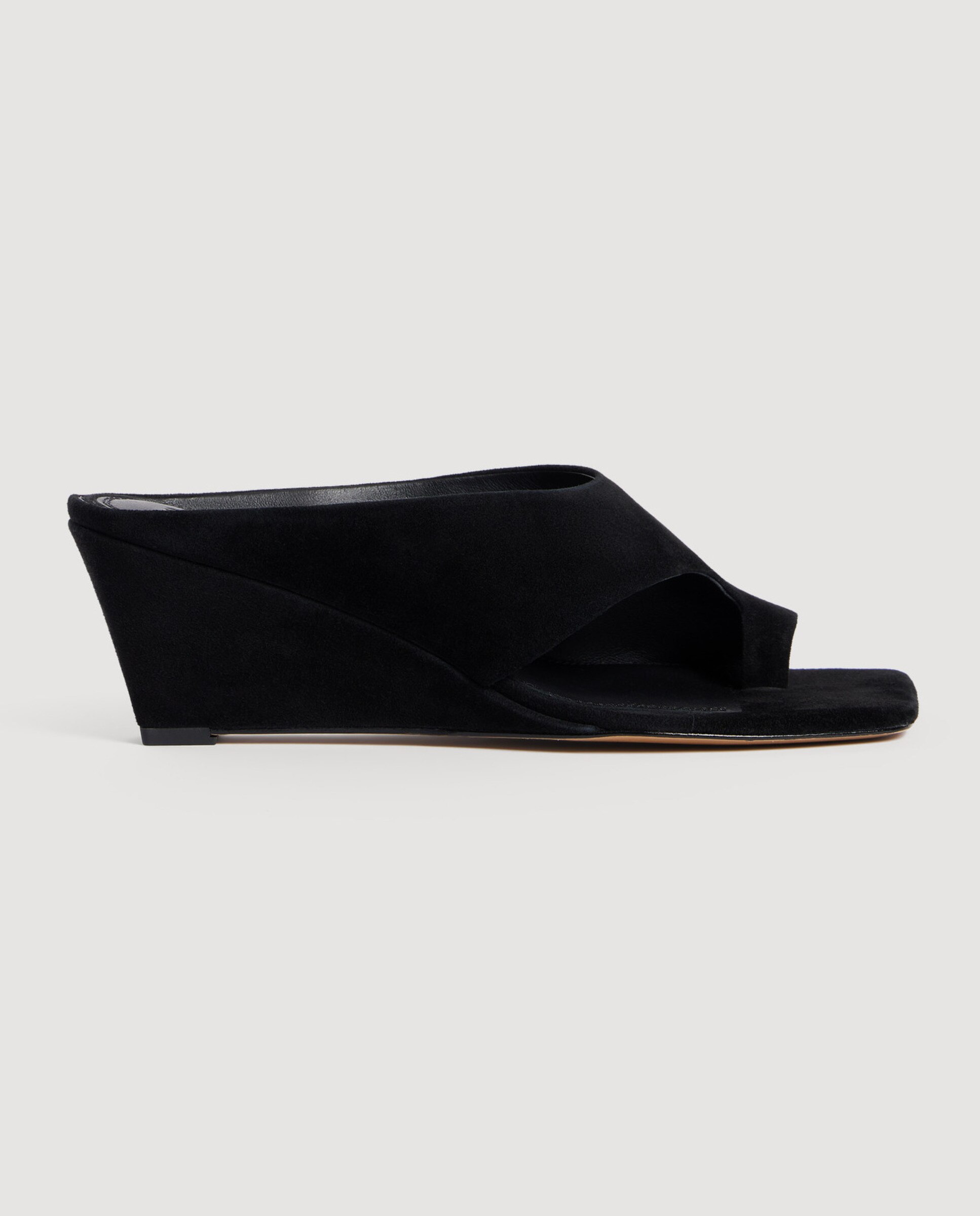 Sandalias de cuña de mujer de ante con tira entre los dedos - Sandro - Negro Negro-6