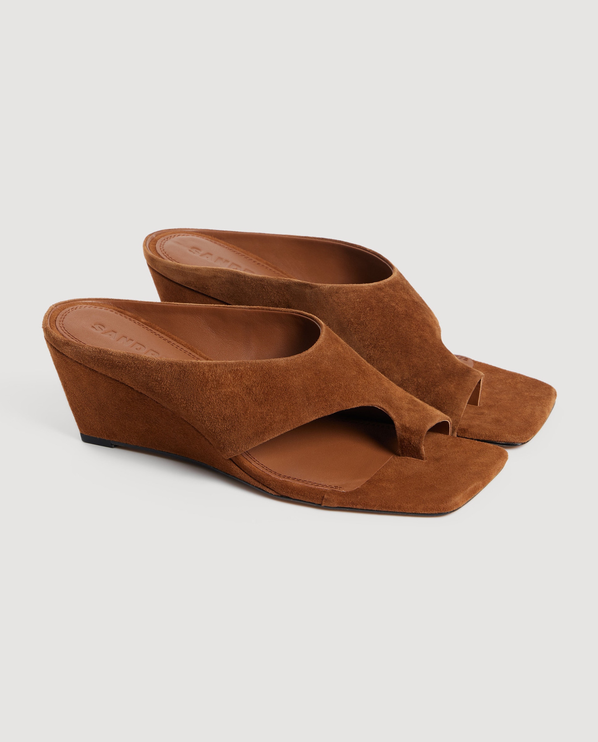 Sandalias de cuña de mujer de ante con tira entre los dedos - Sandro - Marrón Marrón-3