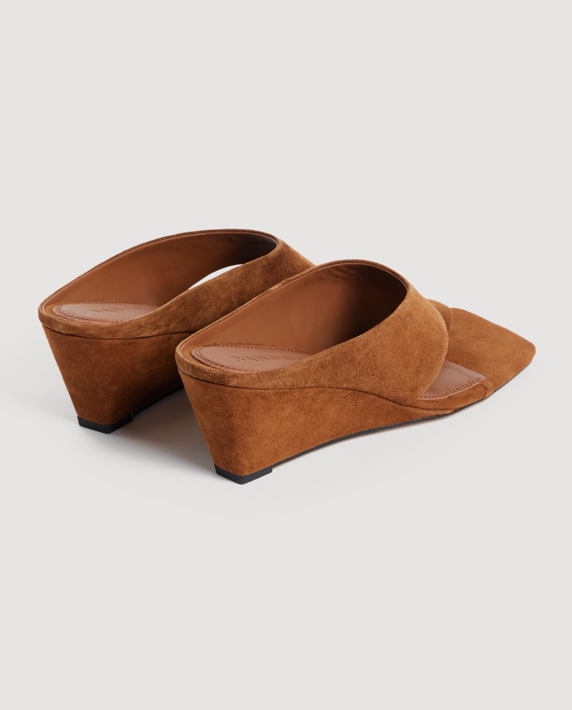 Sandalias de cuña de mujer de ante con tira entre los dedos - Sandro - Marrón Marrón-2