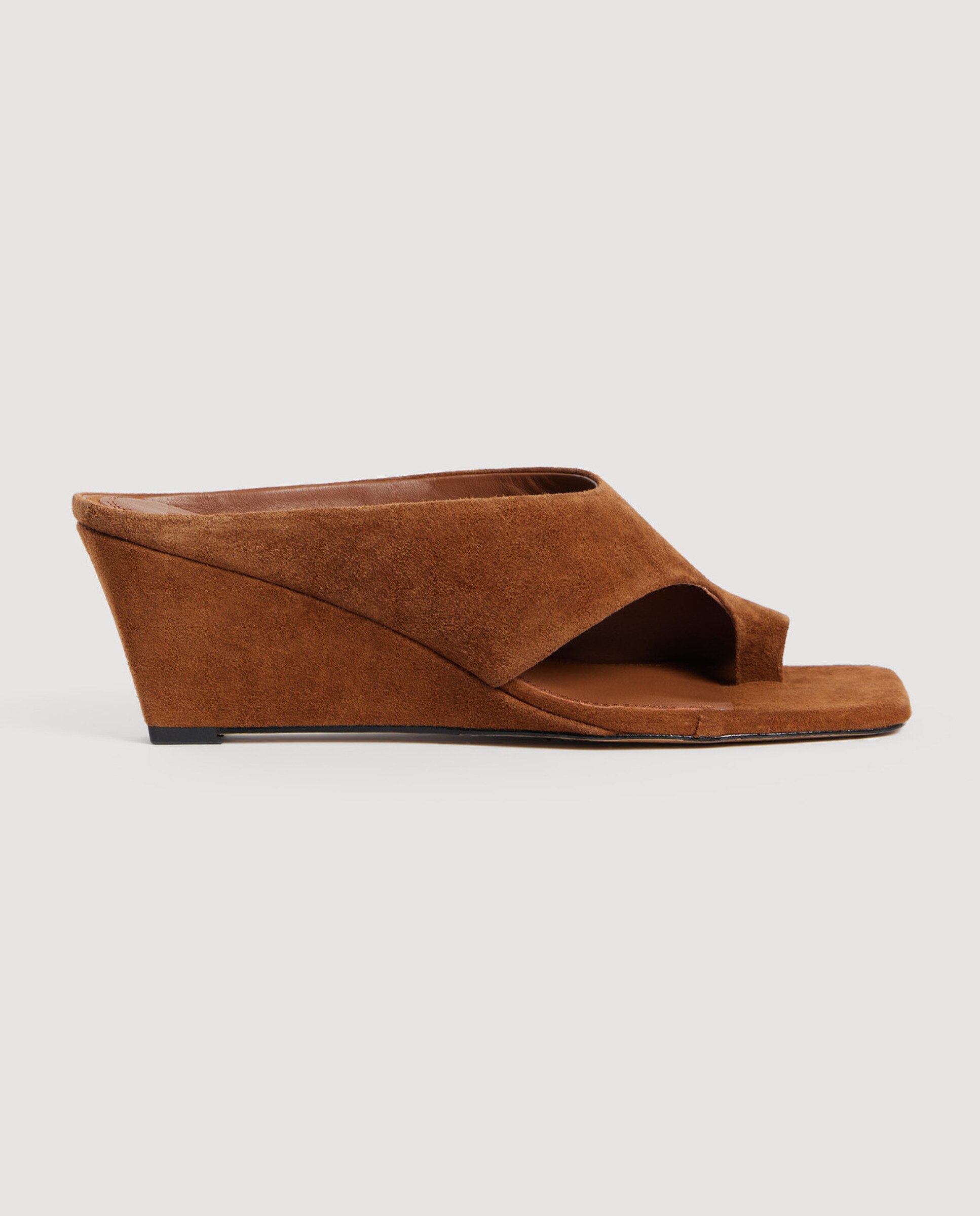 Sandalias de cuña de mujer de ante con tira entre los dedos - Sandro - Marrón Marrón-5