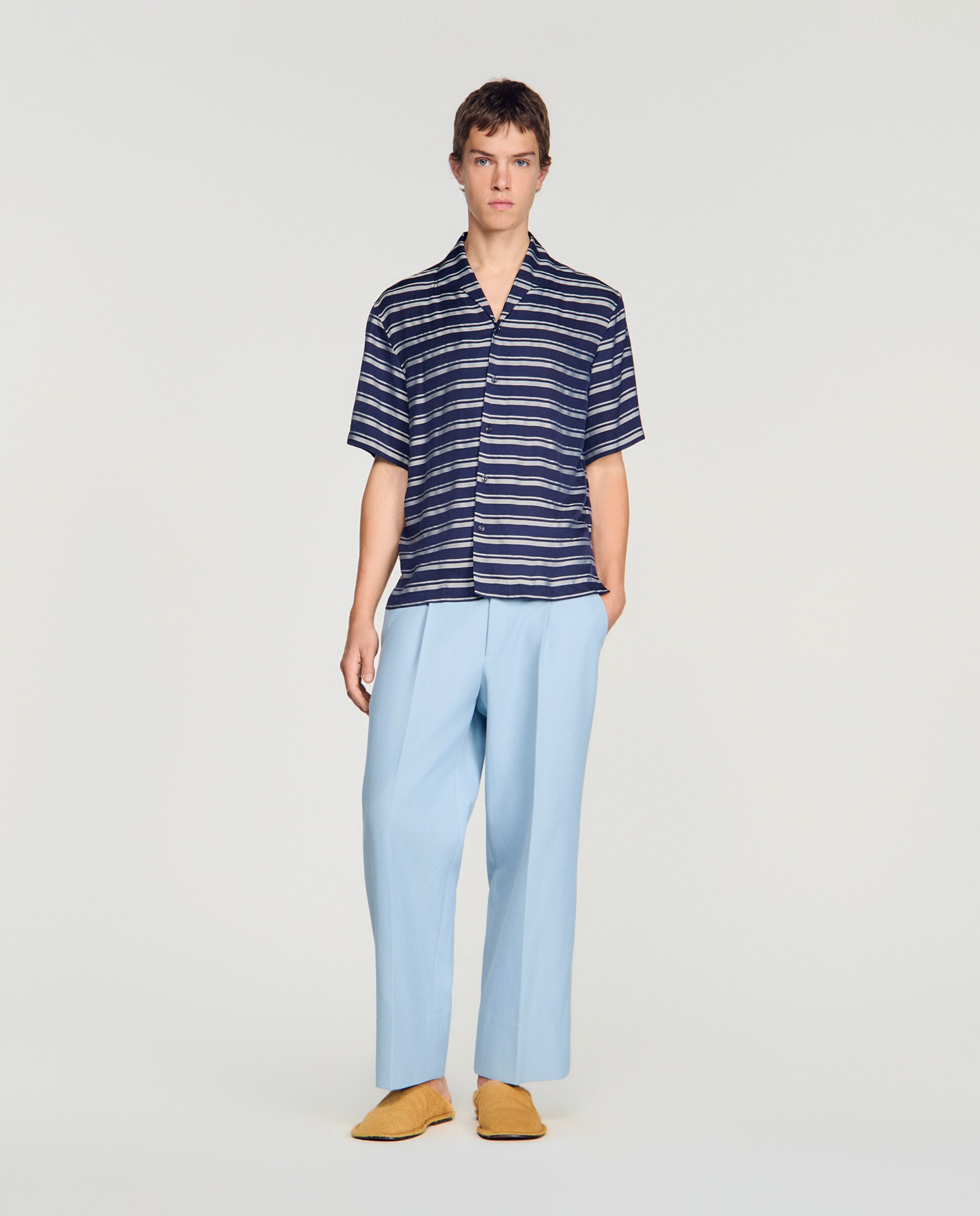 Camisa de hombre corte ancho rayas cuello barco - Sandro - Azul marino Azul marino-3