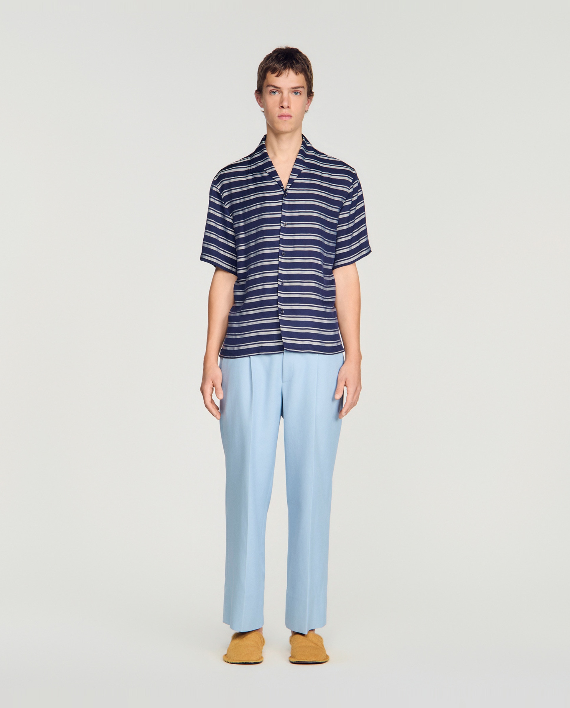 Camisa de hombre corte ancho rayas cuello barco - Sandro - Azul marino Azul marino-4