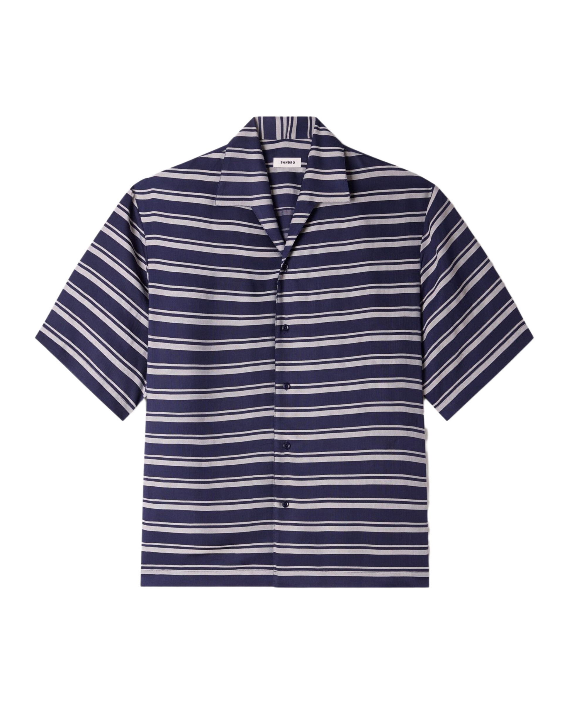 Camisa de hombre corte ancho rayas cuello barco - Sandro - Azul marino Azul marino-6