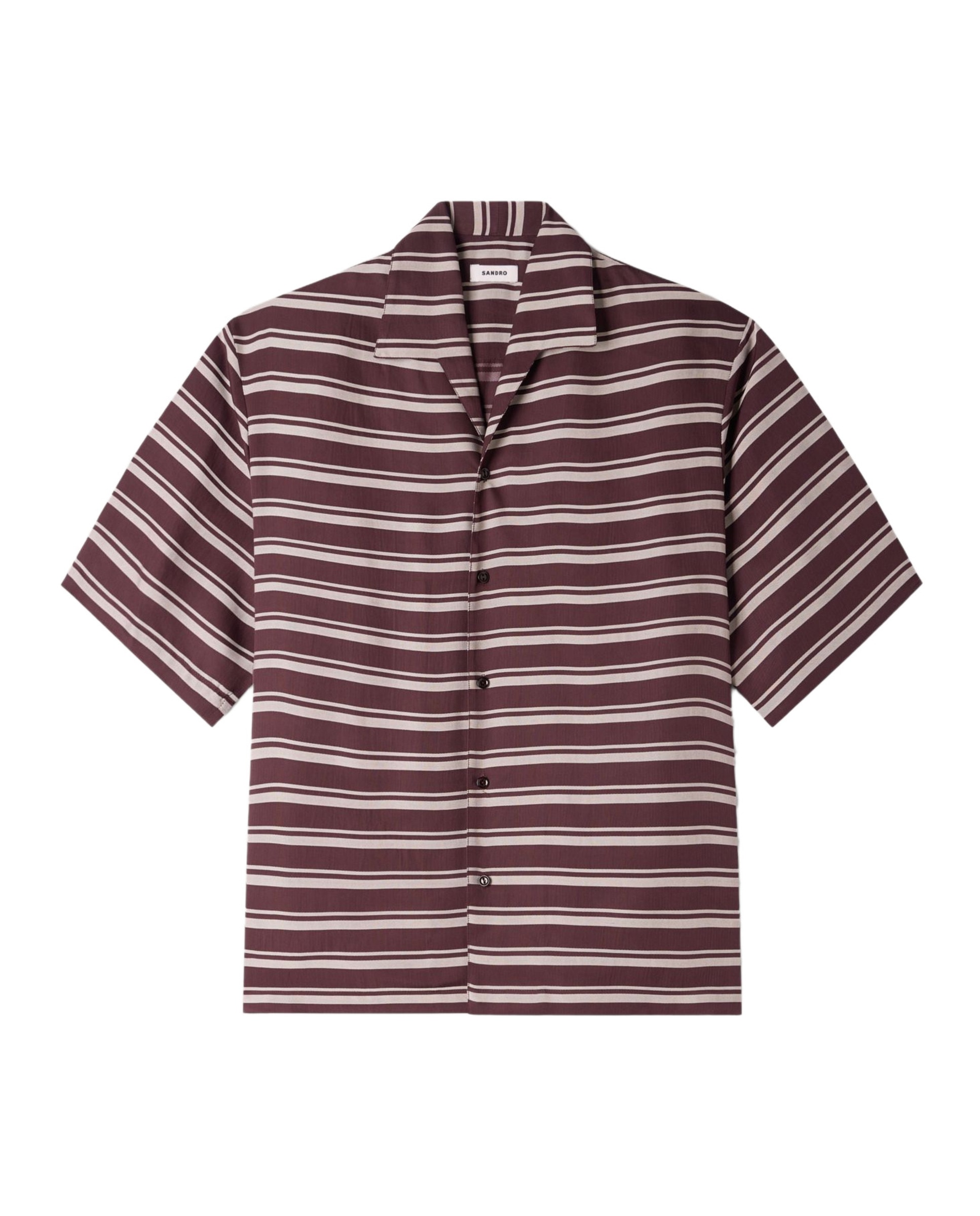 Camisa de hombre corte ancho rayas cuello barco - Sandro - Marrón oscuro Marrón oscuro-6