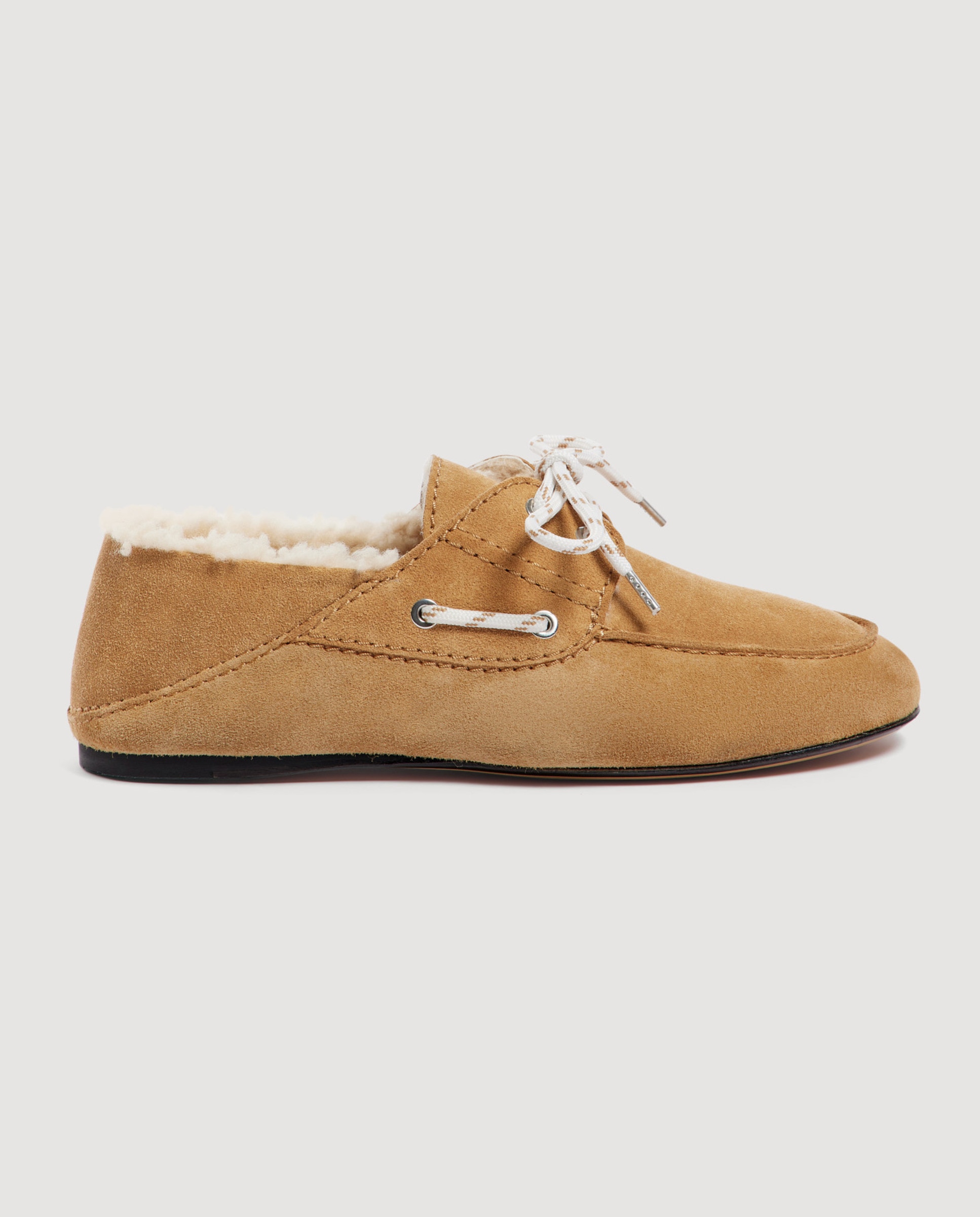Imagen 0 de Mocasines planos de mujer náuticos de ante Camel