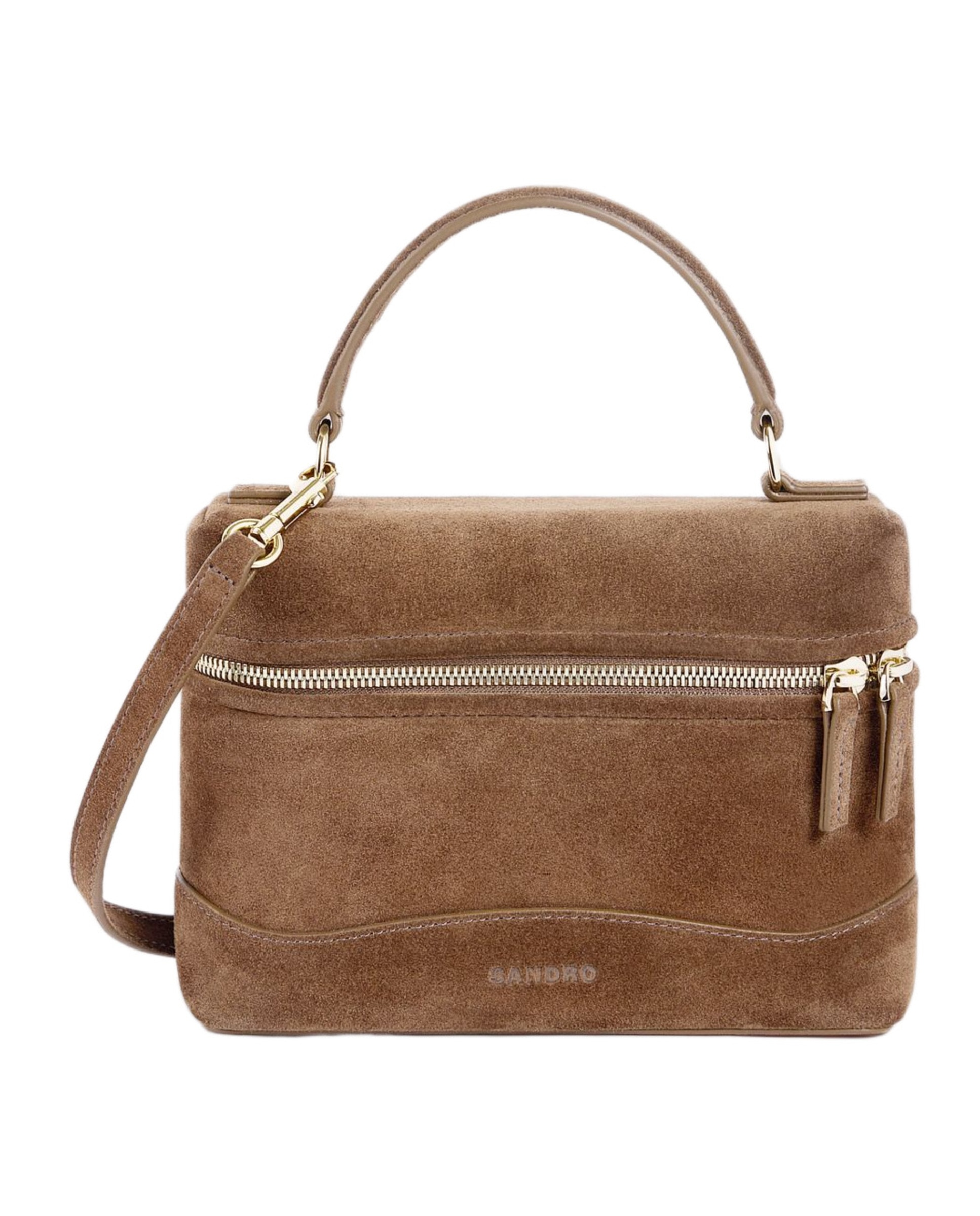 Bolso de mano tangolino de ante con cremallera multiposición - Sandro - Marrón Marrón-1