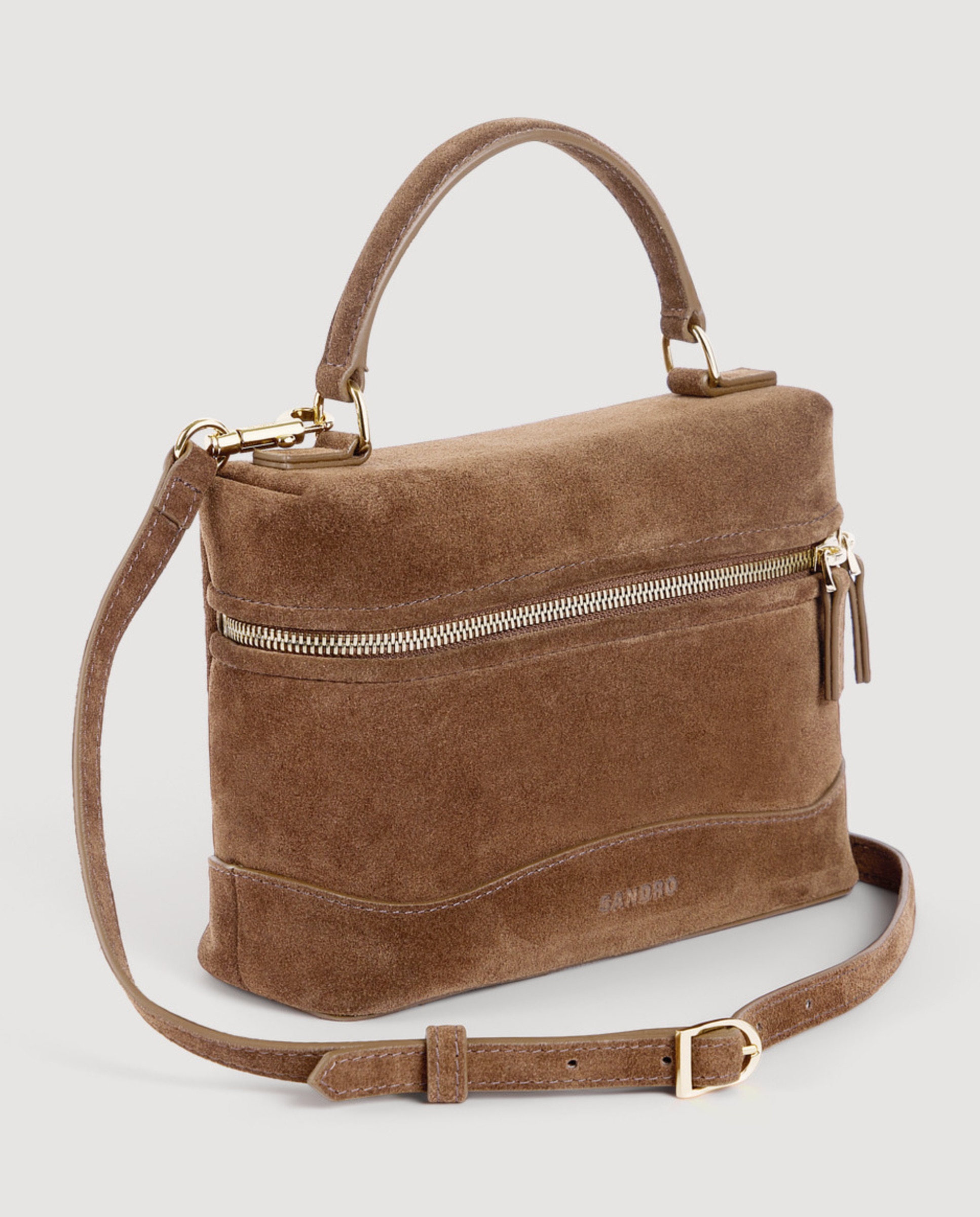 Bolso de mano tangolino de ante con cremallera multiposición - Sandro - Marrón Marrón-5