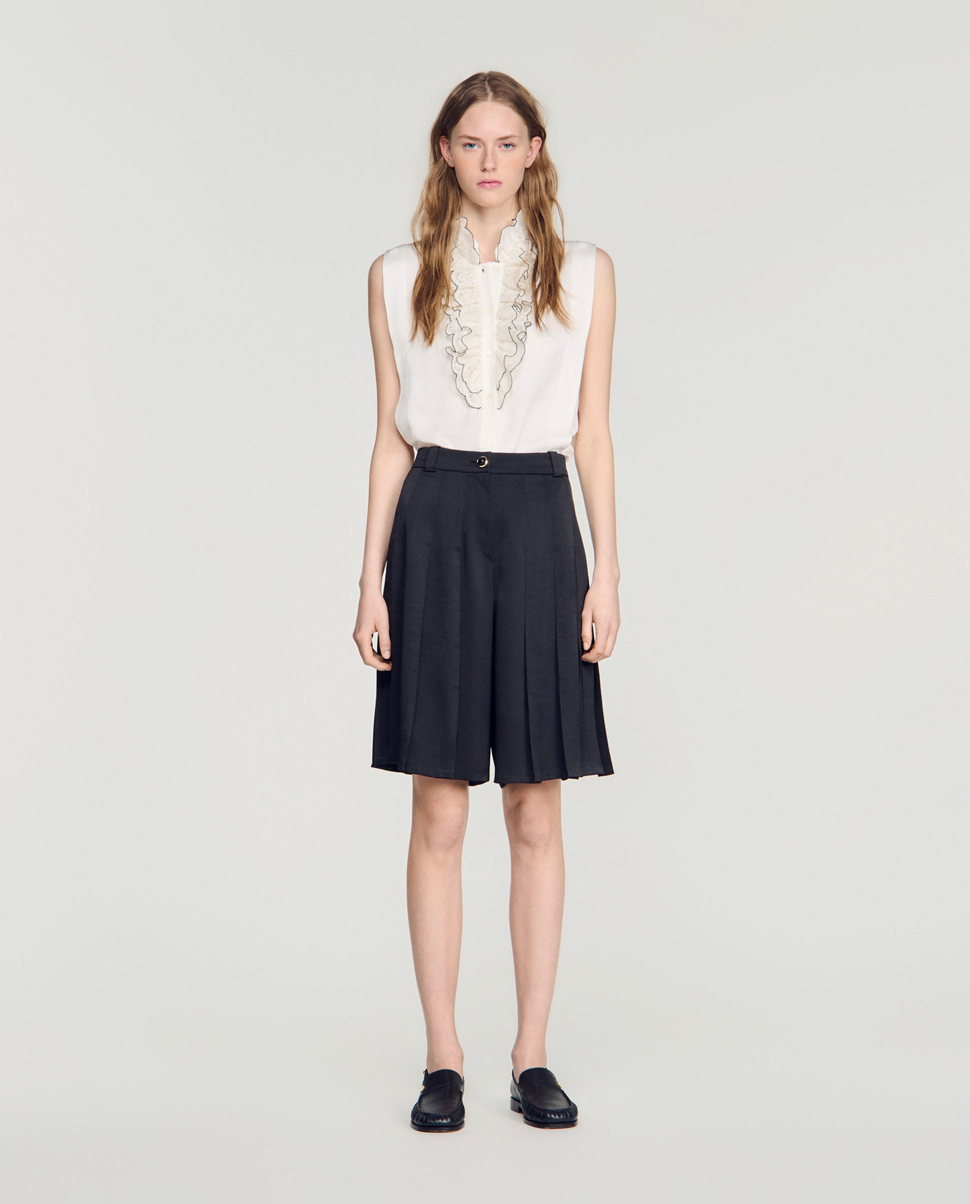 Short de mujer largo talle alto con pliegues - Sandro - Negro Negro-1