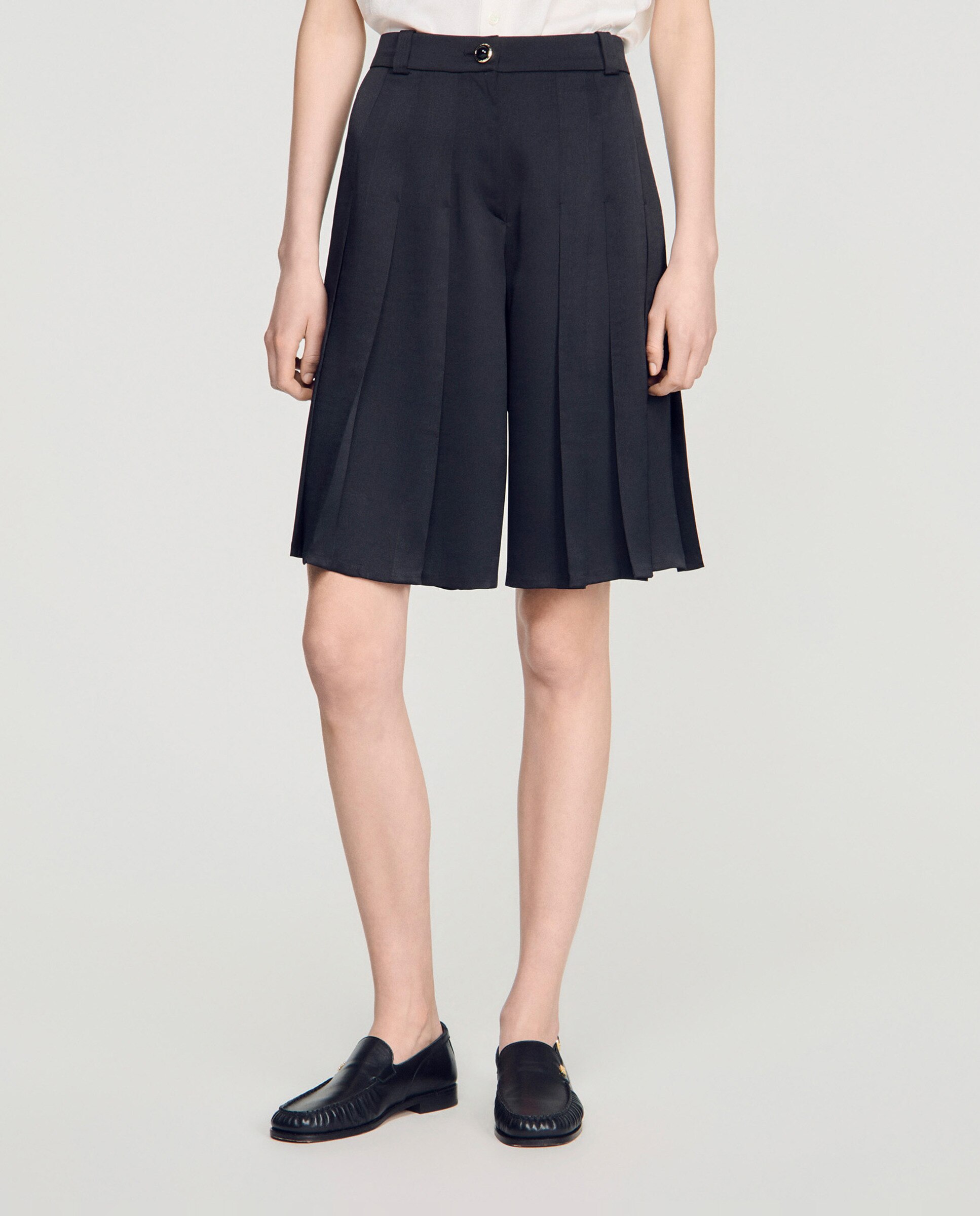 Short de mujer largo talle alto con pliegues - Sandro - Negro Negro-2