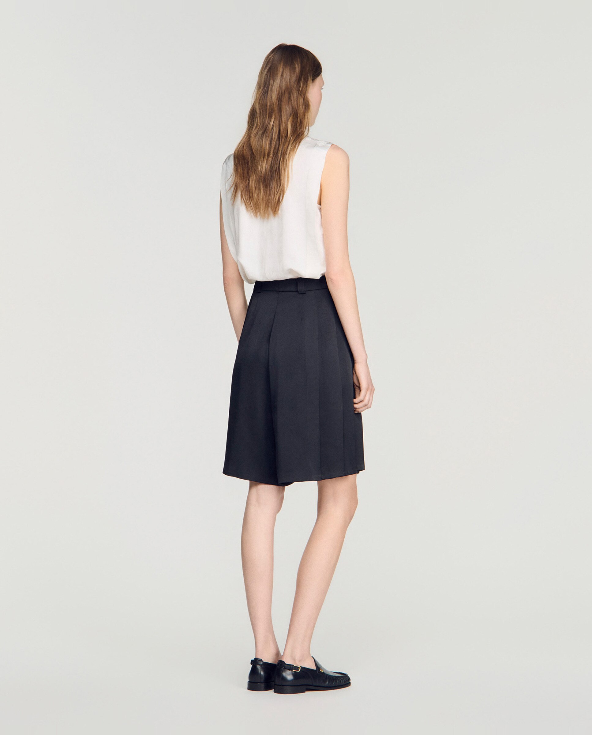Short de mujer largo talle alto con pliegues - Sandro - Negro Negro-3