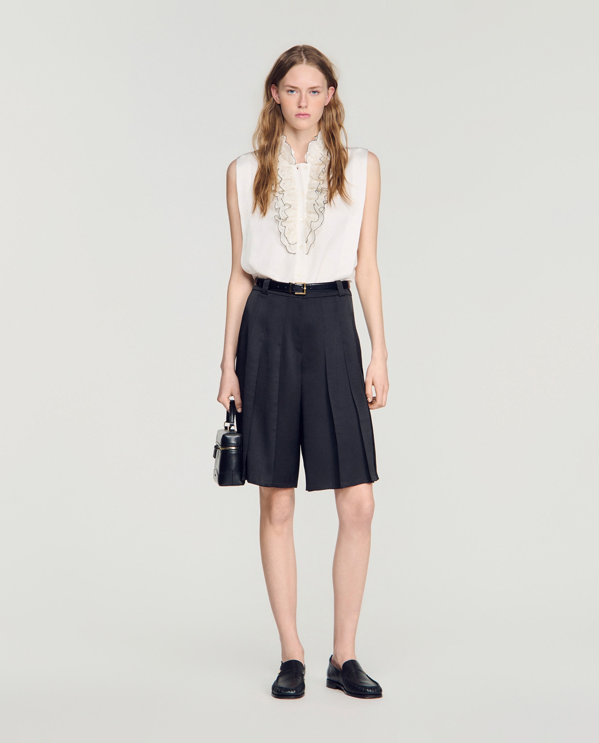Short de mujer largo talle alto con pliegues - Sandro - Negro Negro-5
