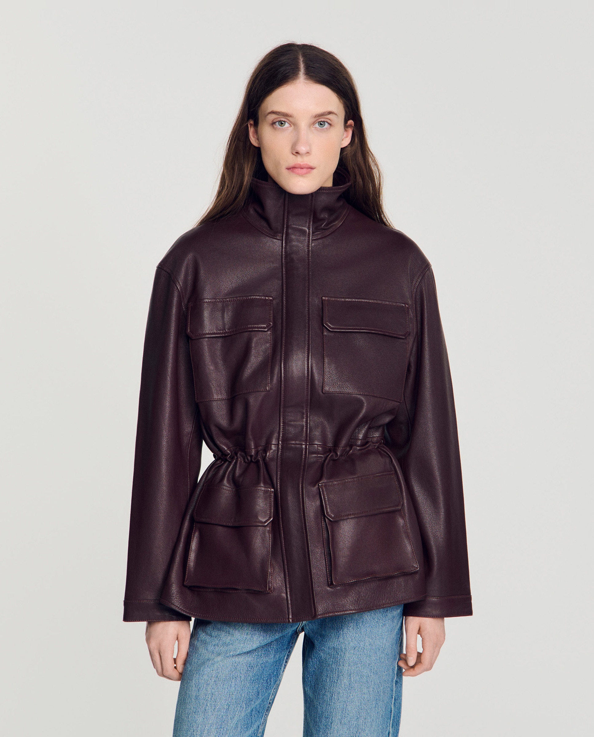 Cazadora de mujer oversize de lana con cuello de piel
