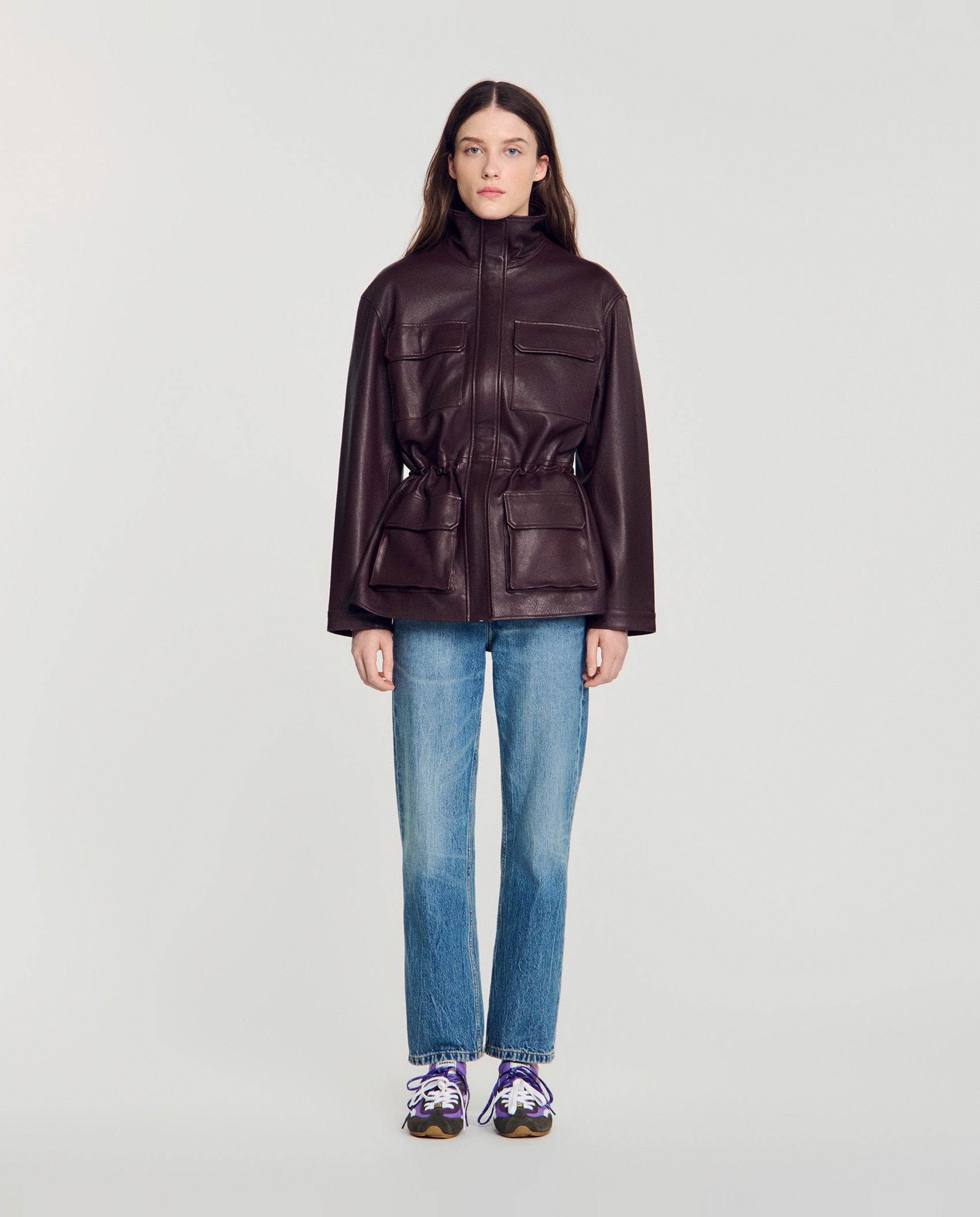 Imagen 3 de Cazadora de mujer oversize de lana con cuello de piel - Sandro - Rojo Rojo